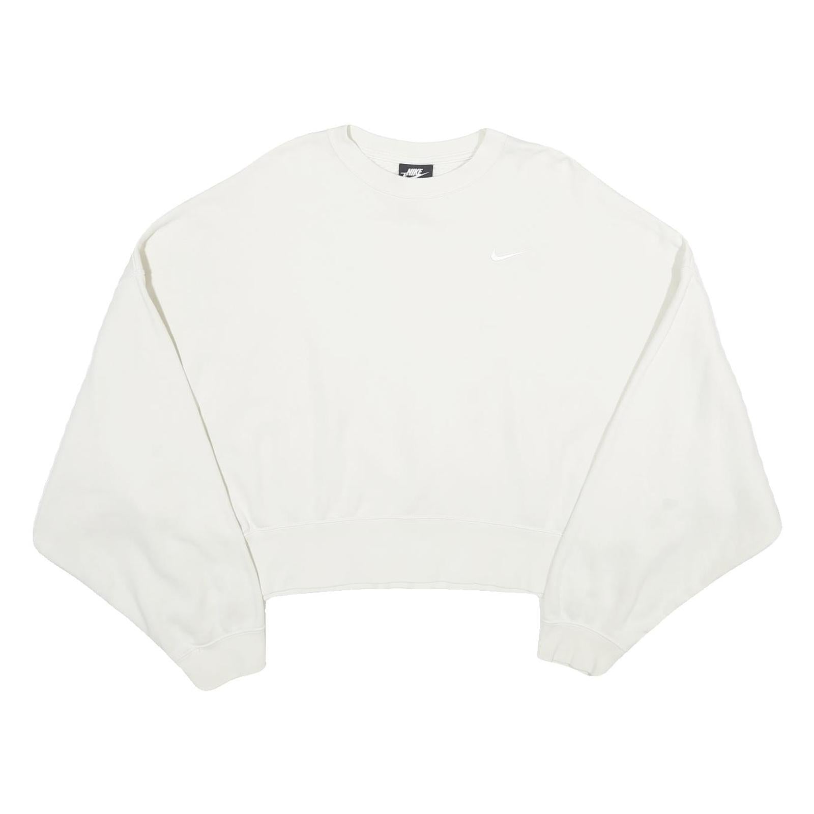 NIKE Womens White Cropped Crew Neck Sweatshirt L Cotton Blend Pullover Casual Refurbished - N/A refurbished available on Cerqular
