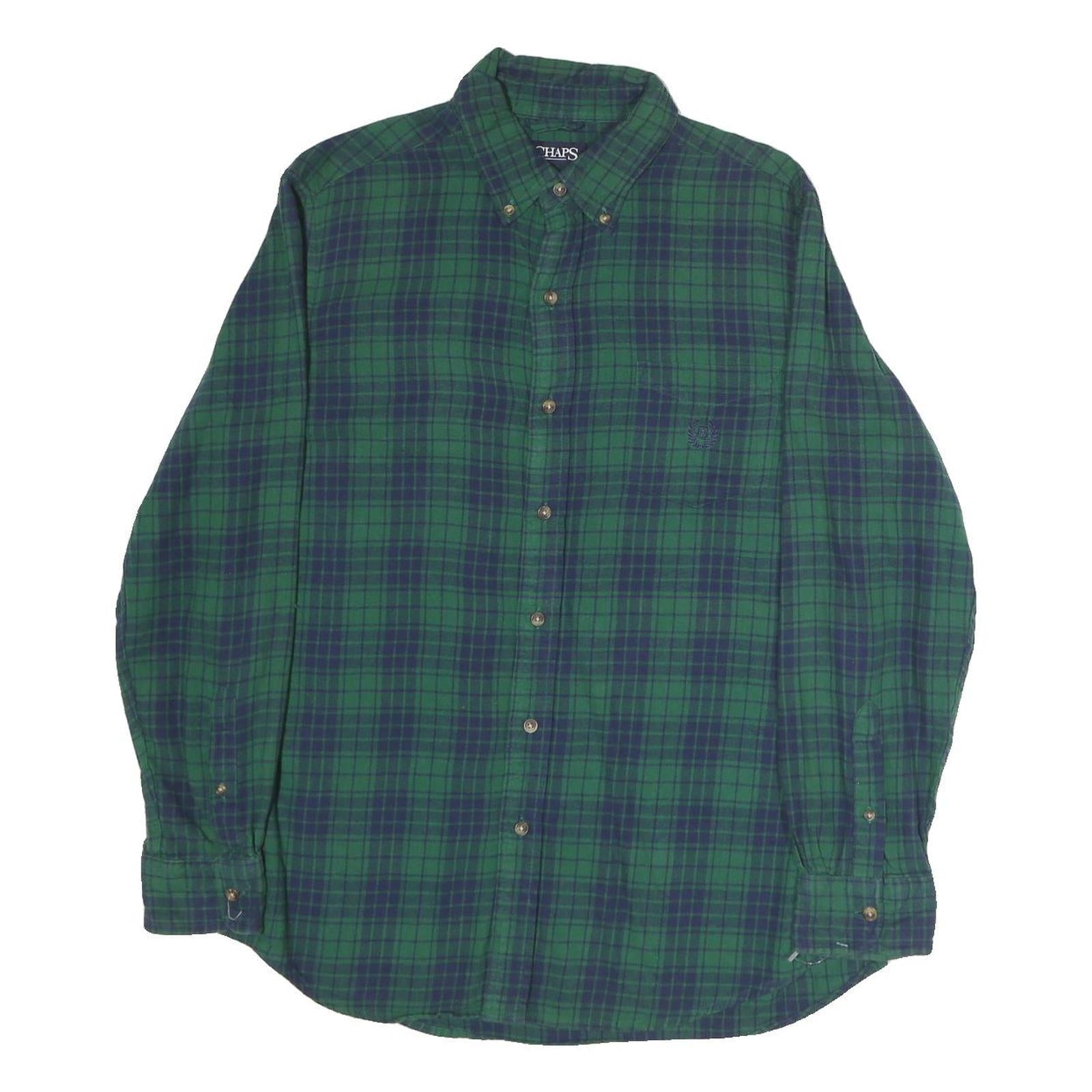CHAPS Mens Green & Blue Check Shirt M Classic Cotton Button Down Collar Long Refurbished - N/A refurbished available on Cerqular
