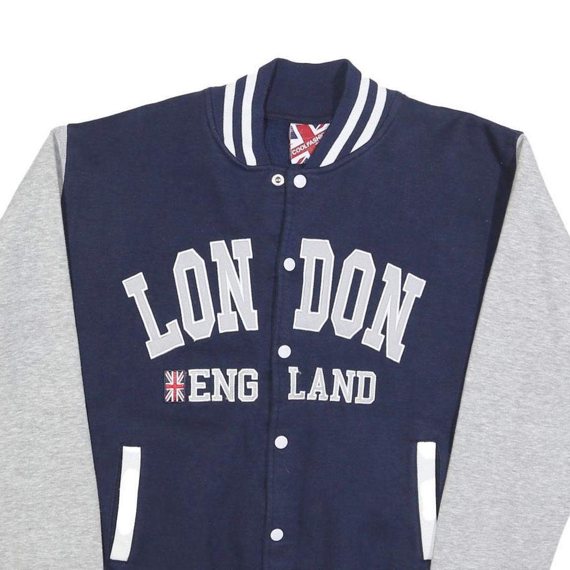 COOL FASHION Mens Navy Blue & Grey London England Varsity Jacket XL Cotton Blend Refurbished - N/A refurbished available on Cerqular