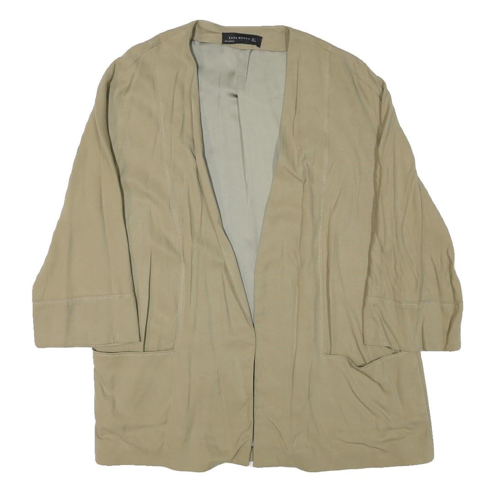 ZARA Womens Beige Cotton Blend Relaxed Jacket L Plain Minimalist Lightweight Refurbished - N/A refurbished available on Cerqular