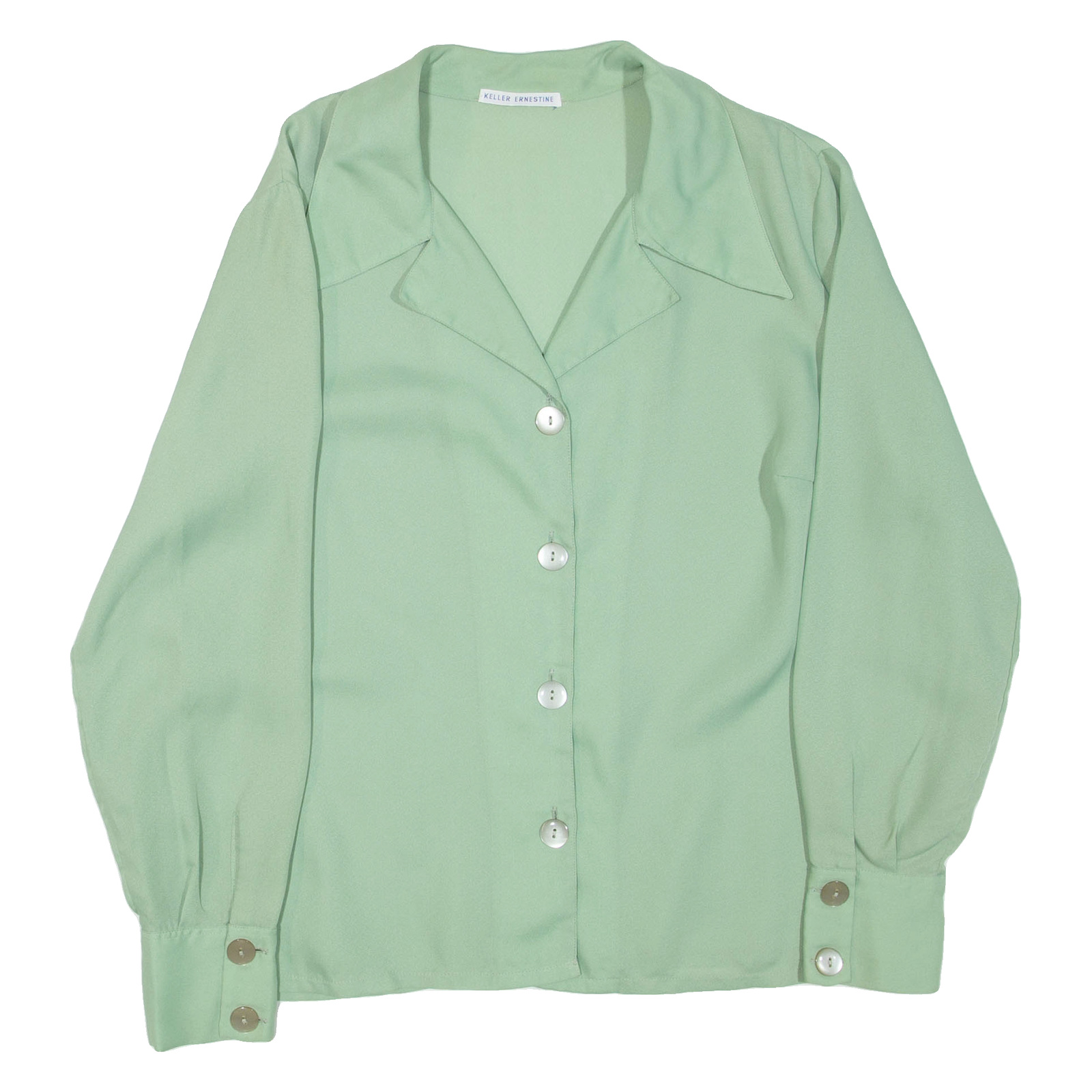 KELLER ERNESTINE Womens Blouse Green Collared Long Sleeve L Refurbished - N/A refurbished available on Cerqular