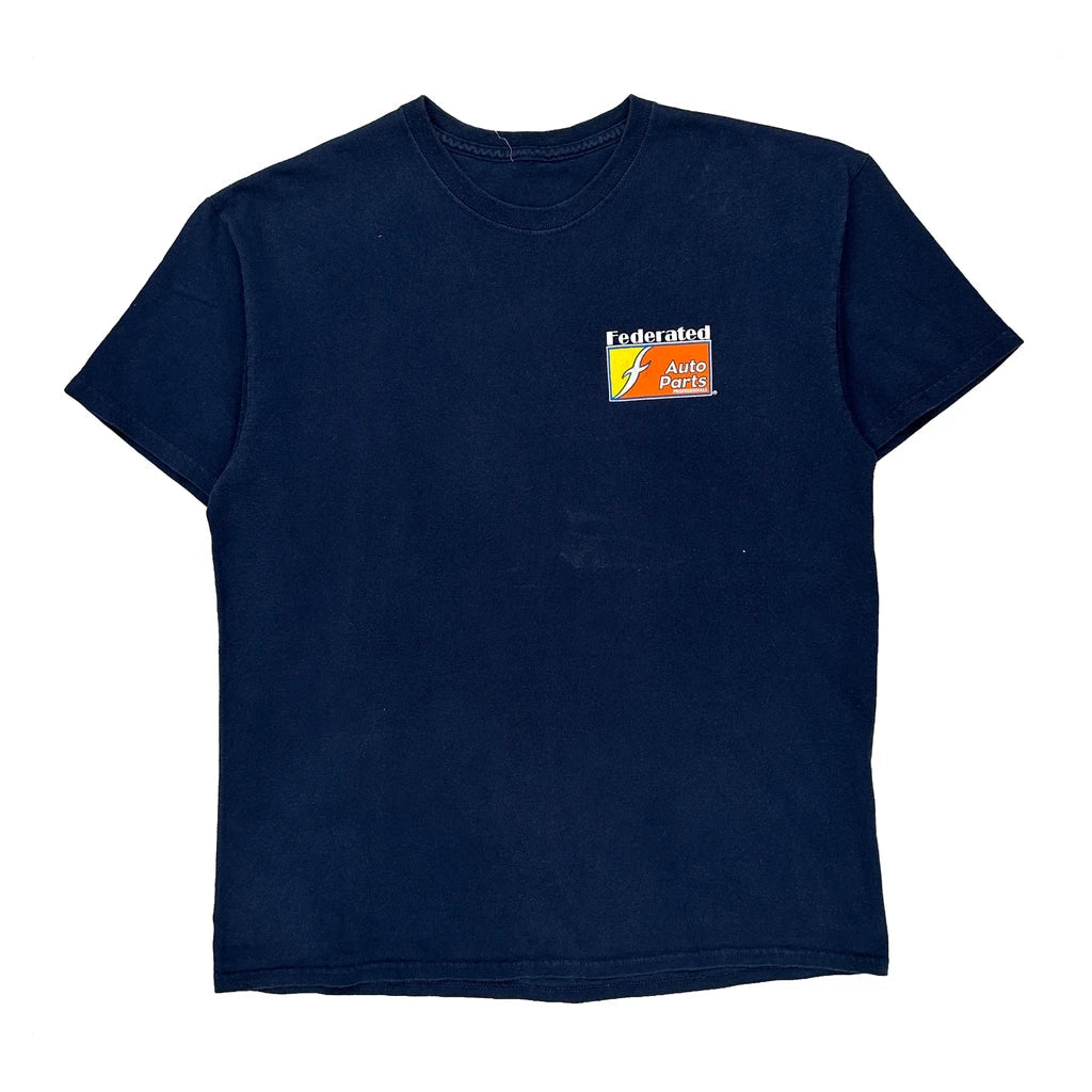 Snakebitten Unbranded T-Shirt - Large Navy Cotton Refurbished - Thrifted (note: this is a term often used to describe second- refurbished available on Cerqular