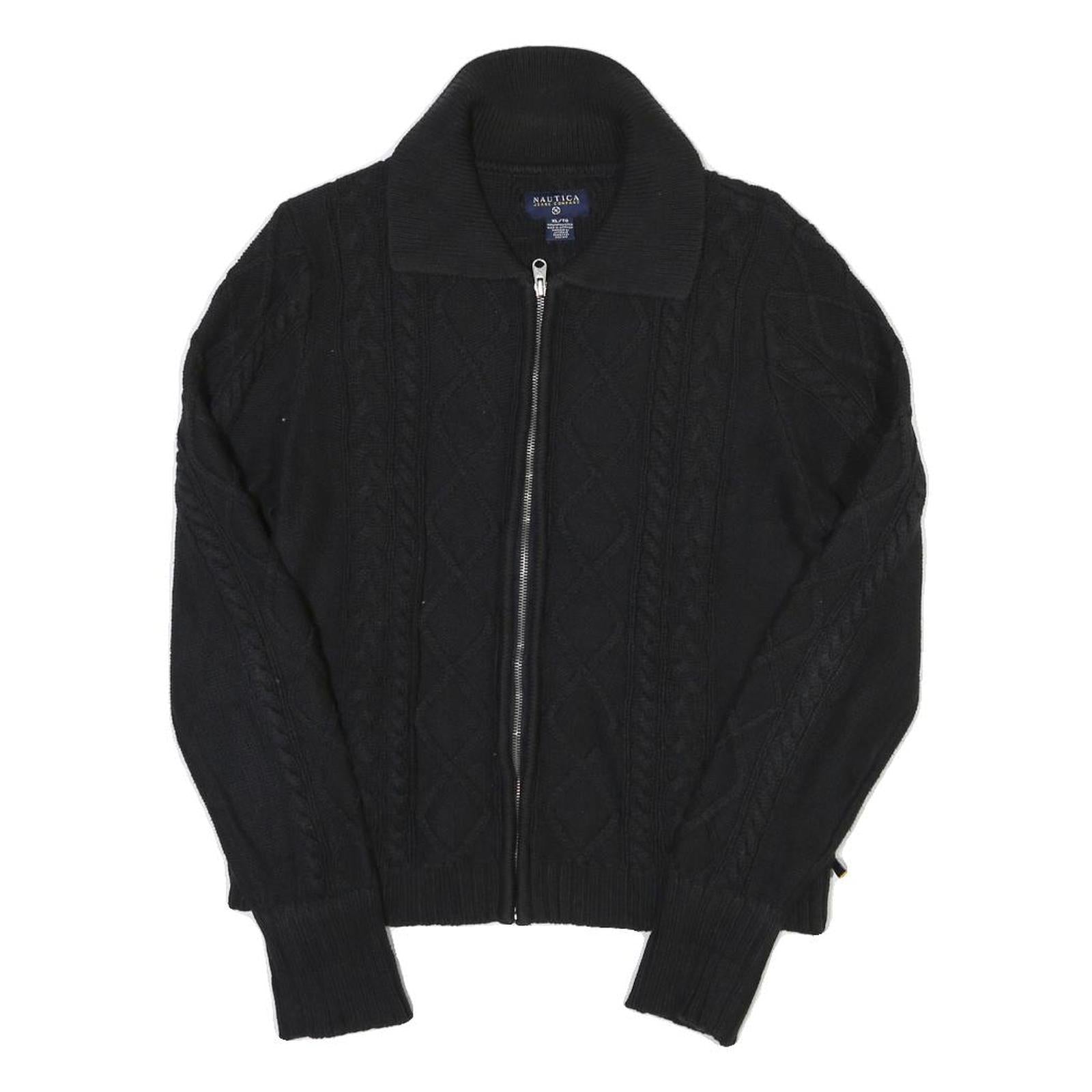 NAUTICA Womens Black Zip Jacket L Cotton Blend Cable Knit Classic Casual Refurbished - N/A refurbished available on Cerqular