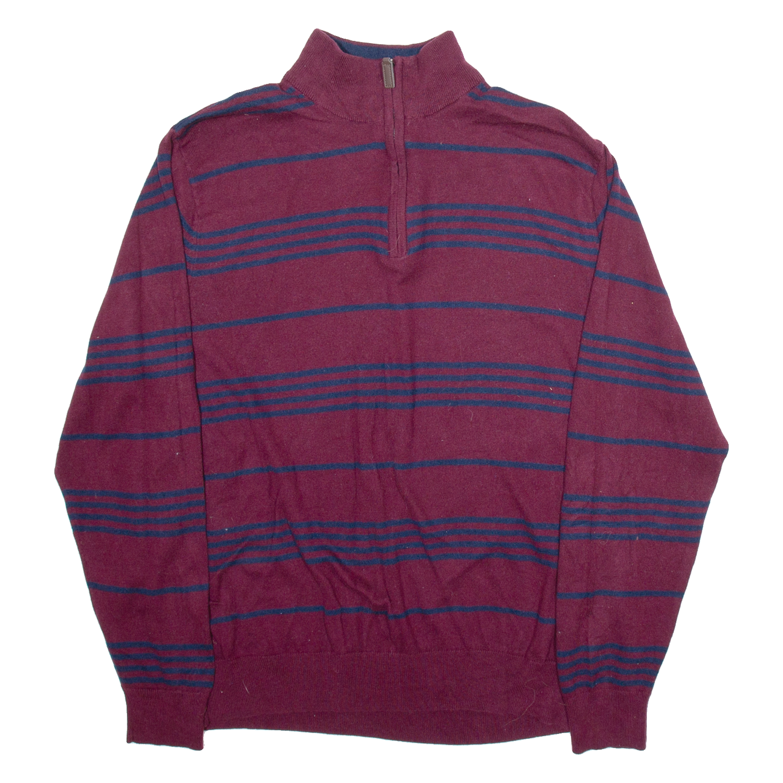 CHAPS Mens Patterned Jumper Maroon Striped 1/4 Zip Tight Knit L Refurbished - N/A refurbished available on Cerqular