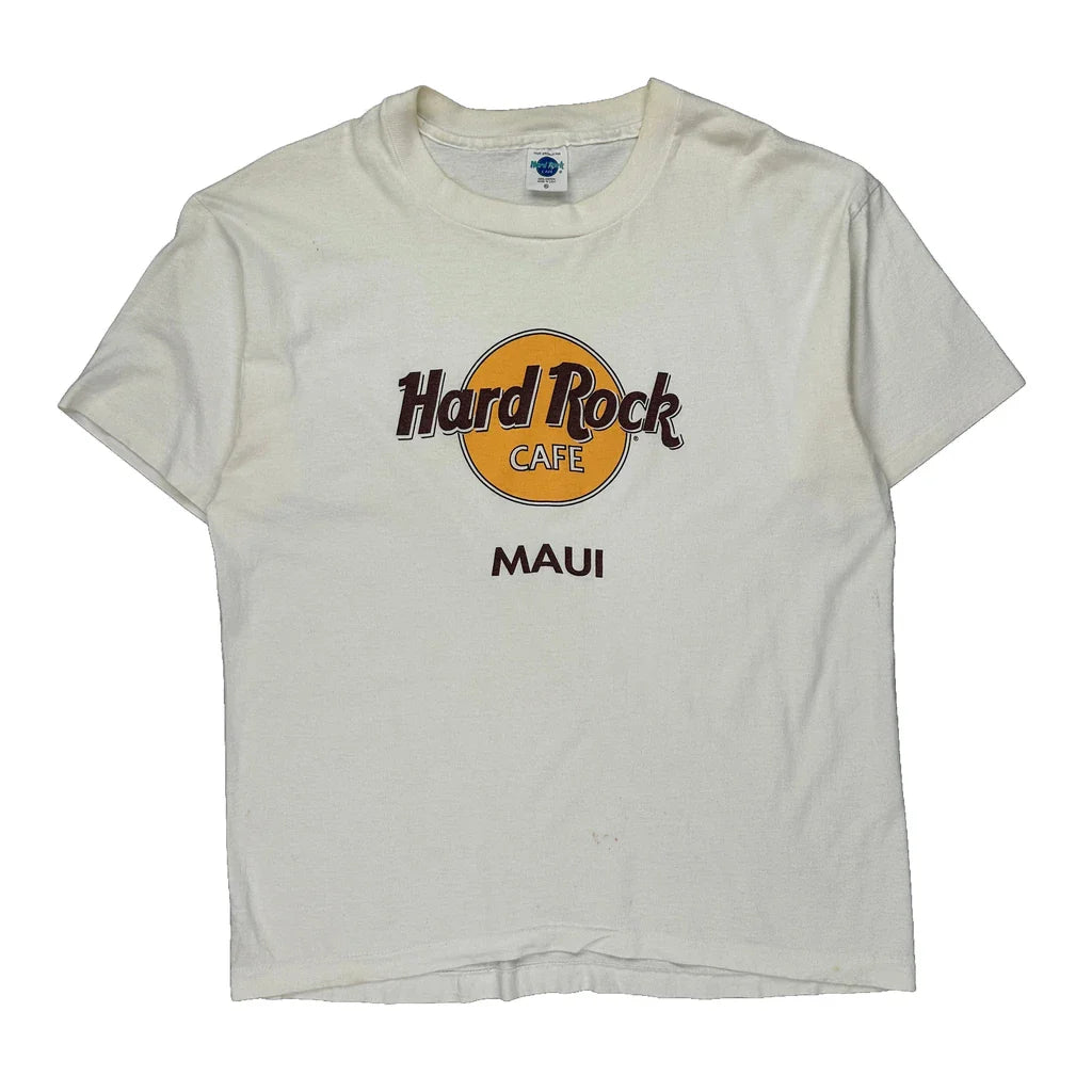 Maui Hard Rock Cafe Single Stitch T-Shirt - XL White Cotton Refurbished - Thrifted (note: this is a term often used to describe second- refurbished available on Cerqular
