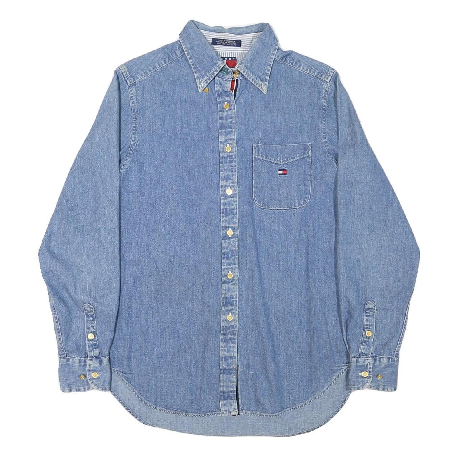 TOMMY HILFIGER Womens Blue Denim Shirt M Button Denim Cotton Blend Long Sleeve Refurbished - N/A refurbished available on Cerqular