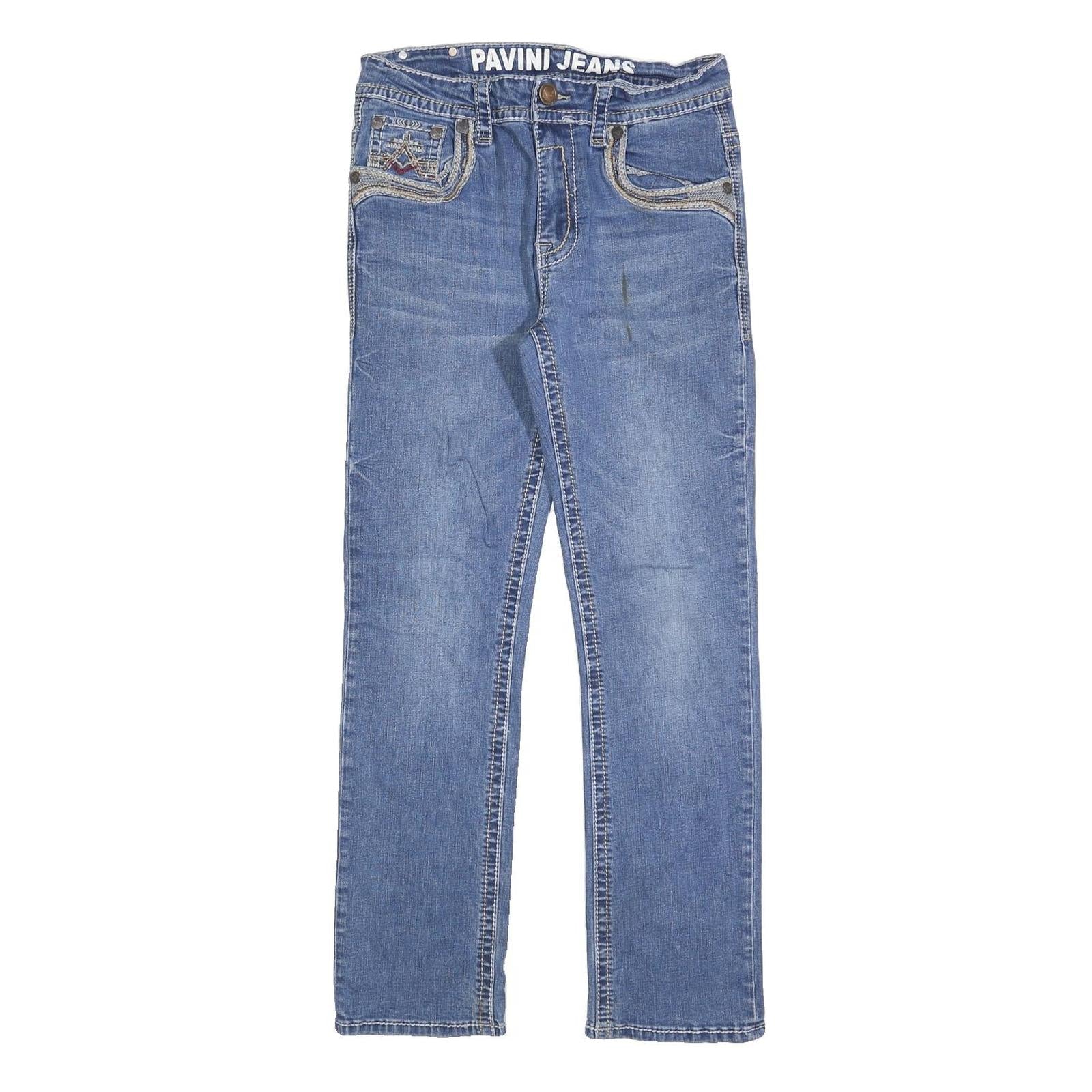 PAVINI Womens Regular Blue Denim Jeans W29 L29 Embroidered Pockets Zip Closure Refurbished - N/A refurbished available on Cerqular