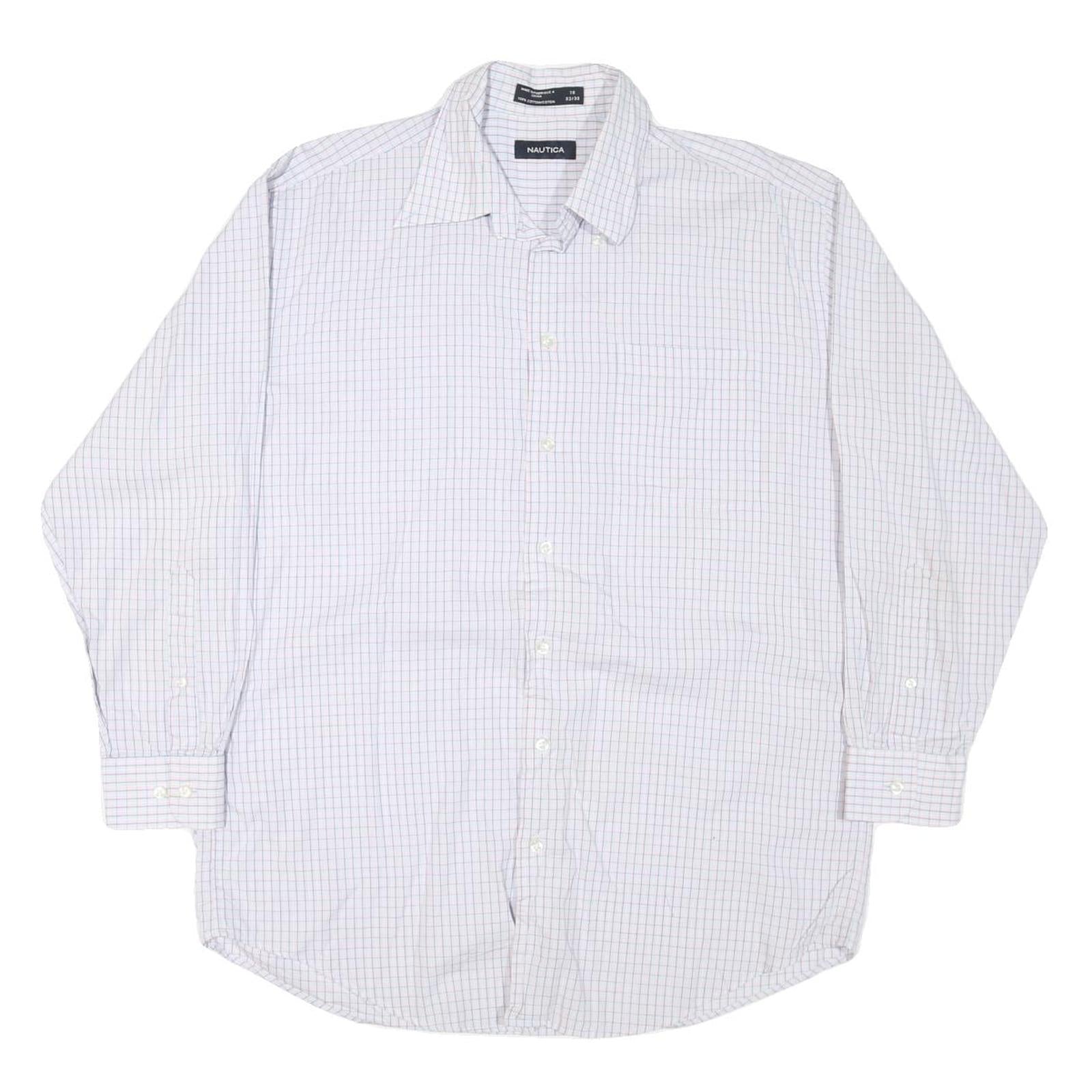 NAUTICA Mens White & Blue Checked Shirt L Cotton Blend Classic Fit Long Sleeve Refurbished - N/A refurbished available on Cerqular