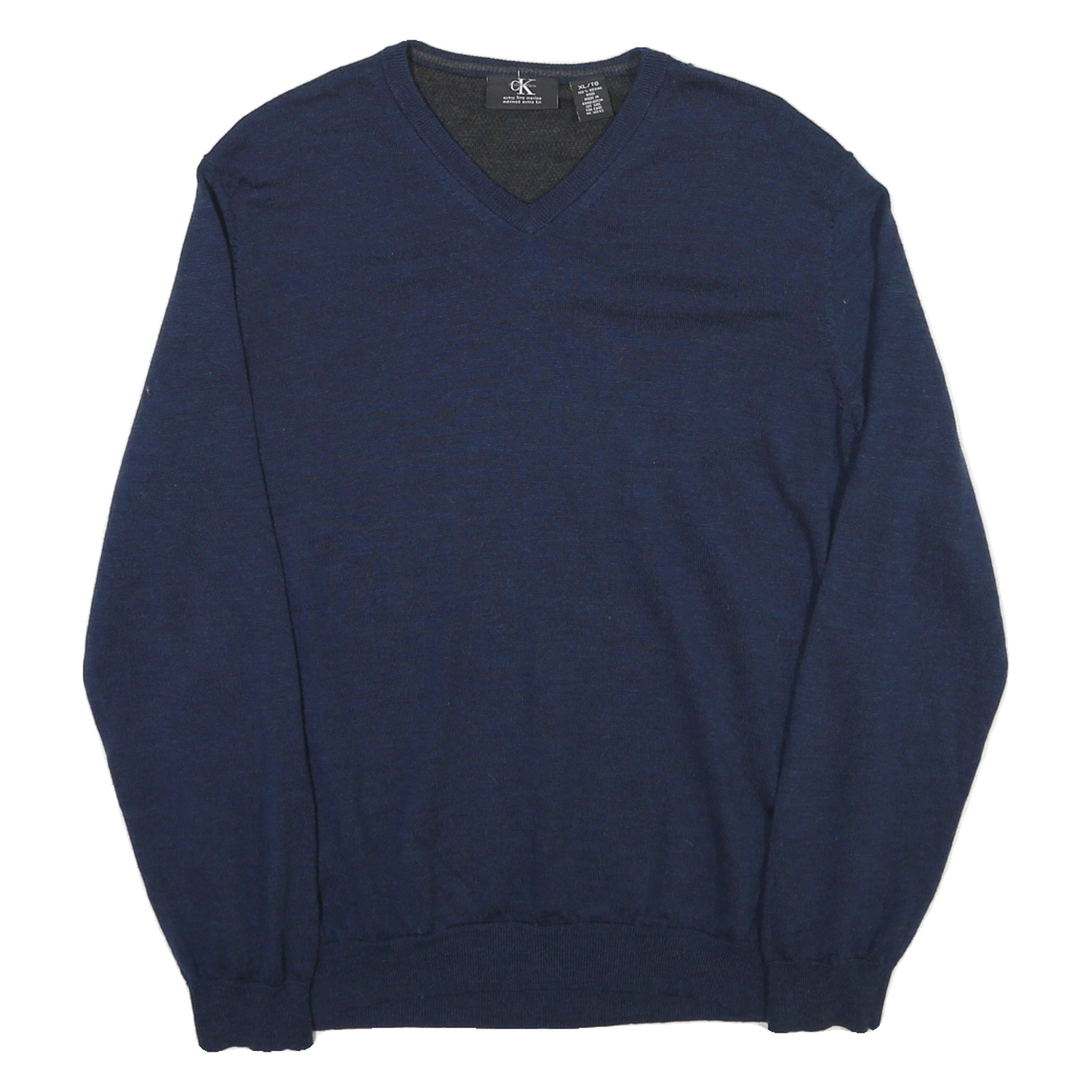 CALVIN KLEIN Mens Blue Plain V-Neck Basic Knit XL Wool Jumper Refurbished - N/A refurbished available on Cerqular