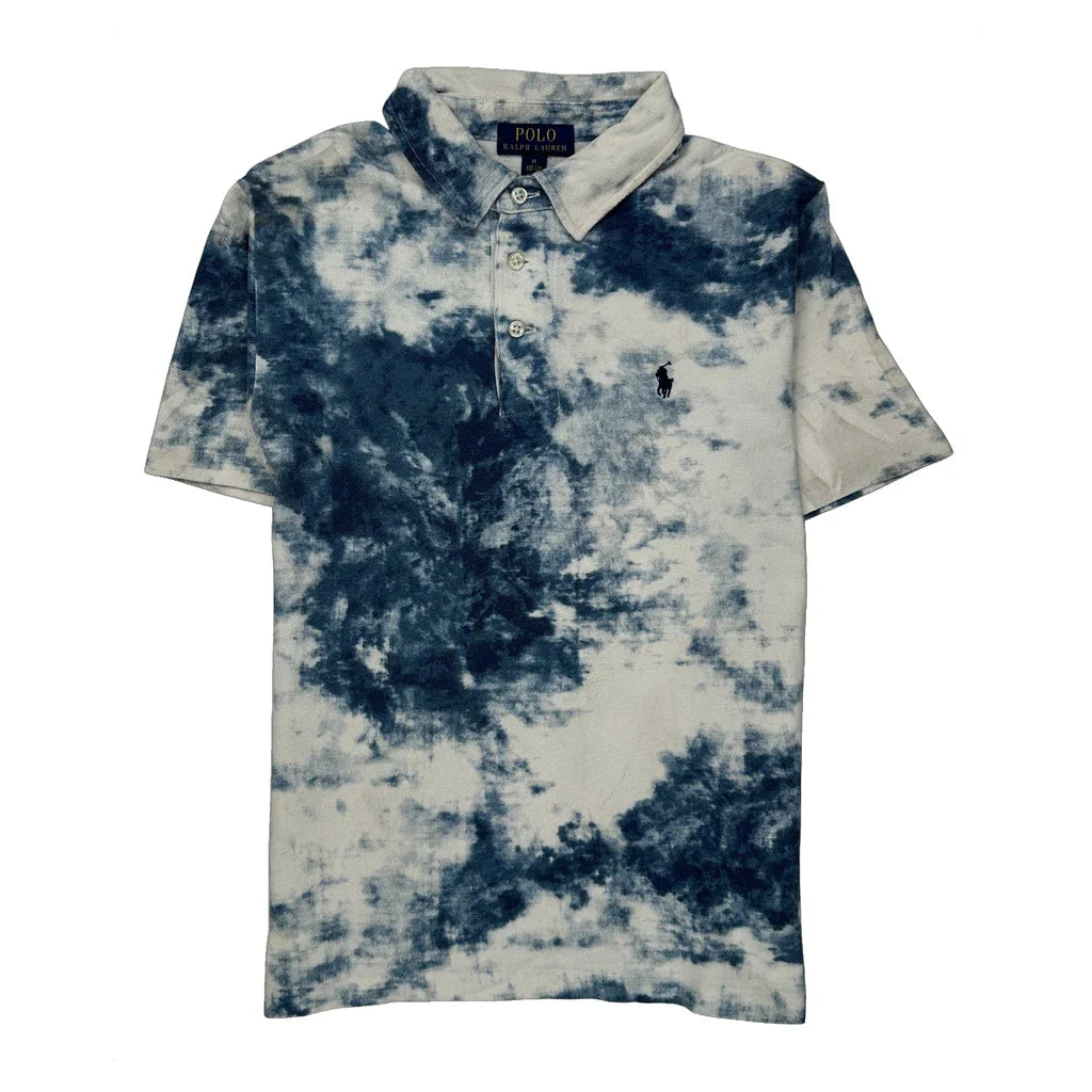 Age 8-9 Polo By Ralph Lauren Tie-Dye Polo Shirt - Medium Blue Cotton Refurbished - Thrifted (note: this is a term often used to describe second- refurbished available on Cerqular
