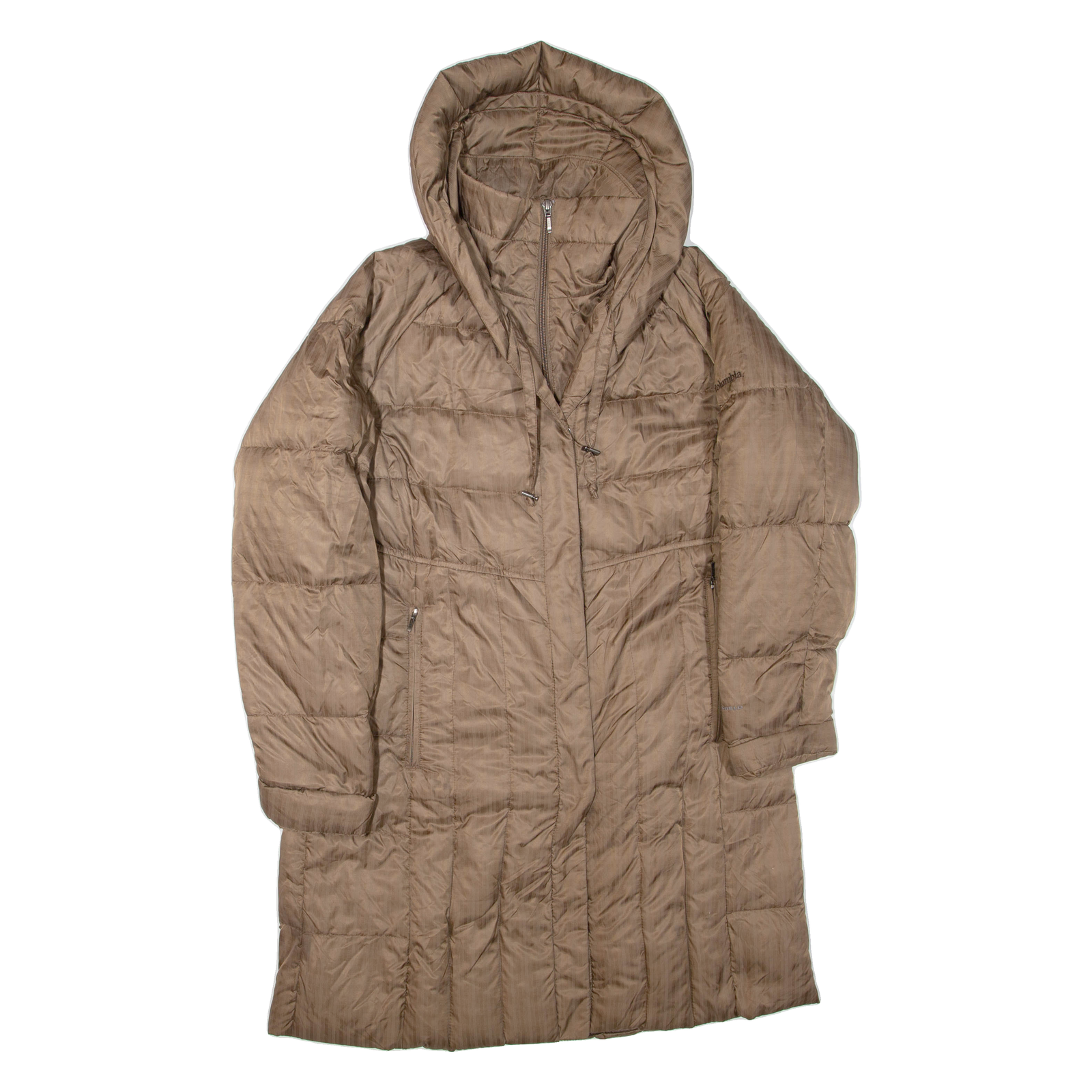 COLUMBIA Womens Puffer Jacket Brown Nylon Hooded M Refurbished - N/A refurbished available on Cerqular