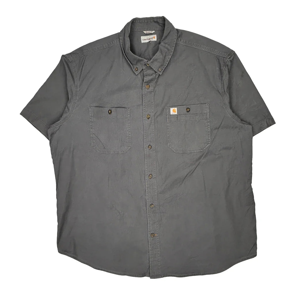 Carhartt Short Sleeve Shirt - 2XL Grey Cotton Refurbished - Thrifted (note: this is a term often used to describe second- refurbished available on Cerqular