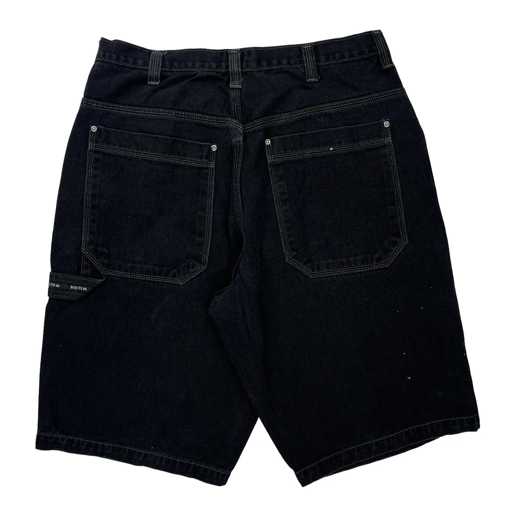 Route 66 Hip Hop Denim Shorts - 38W 10L Black Cotton Refurbished - Thrifted (note: this is a term often used to describe second- refurbished available on Cerqular