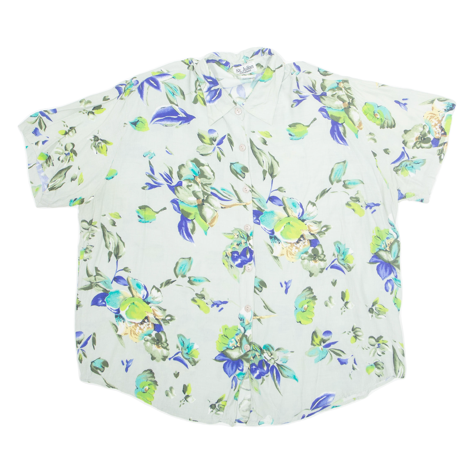 STR JULIAN Hawaiian Womens Printed Shirt Grey Collared 90s Floral XL Refurbished - N/A refurbished available on Cerqular