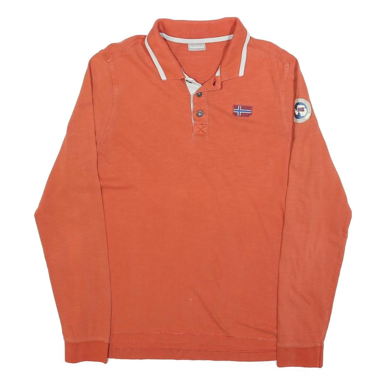 NAPAPIJRI Mens Orange Long Sleeve Plain Polo Shirt L Cotton Blend Casual Refurbished - N/A refurbished available on Cerqular