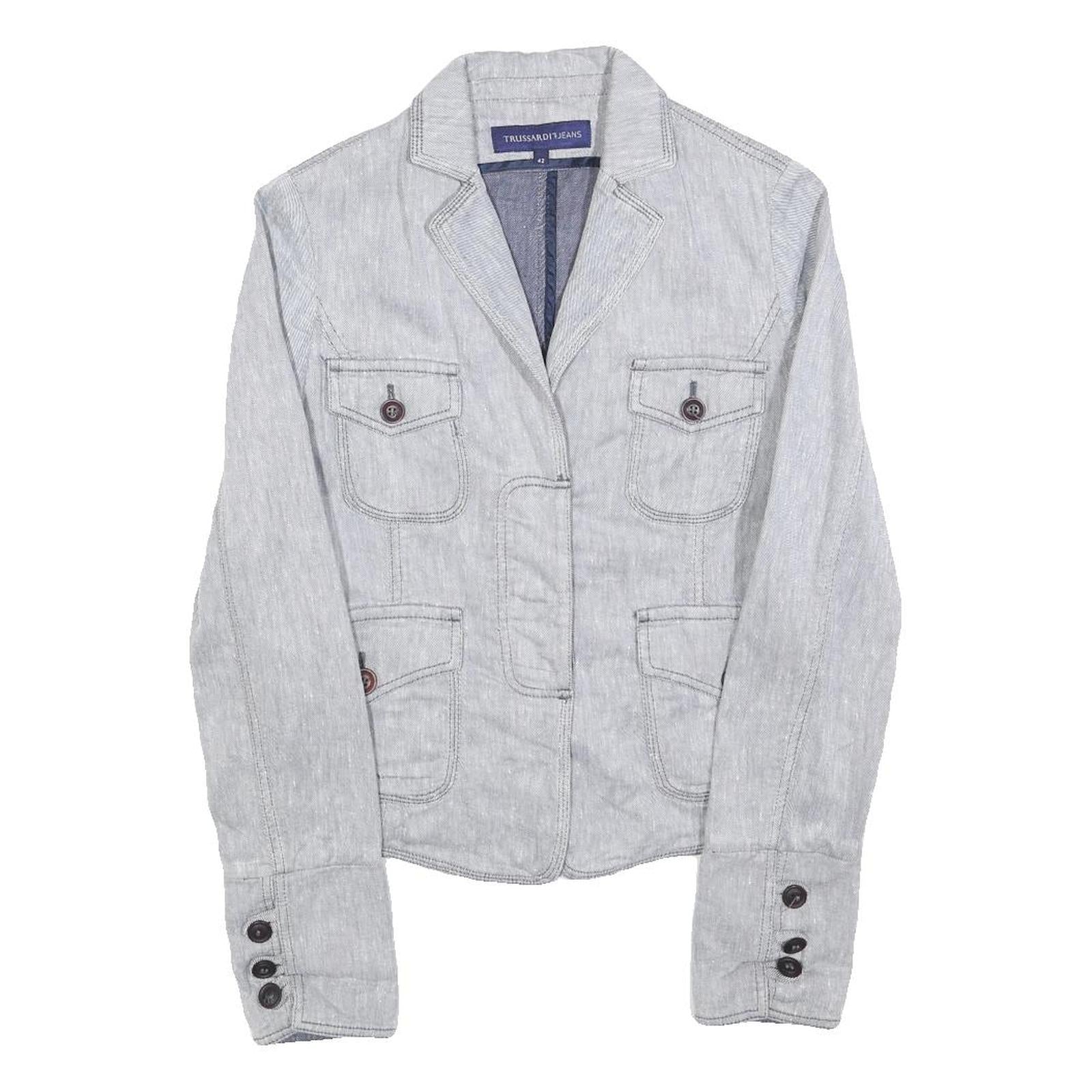 Buy TRUSSARDI Womens Grey Linen Blend Tailored Jacket XS Button Detail Refurbished - $83.19 TRUSSARDI Womens Grey Linen Blend Tailored Jacket XS Button Detail Refurbished - N/A refurbished available on Cerqular