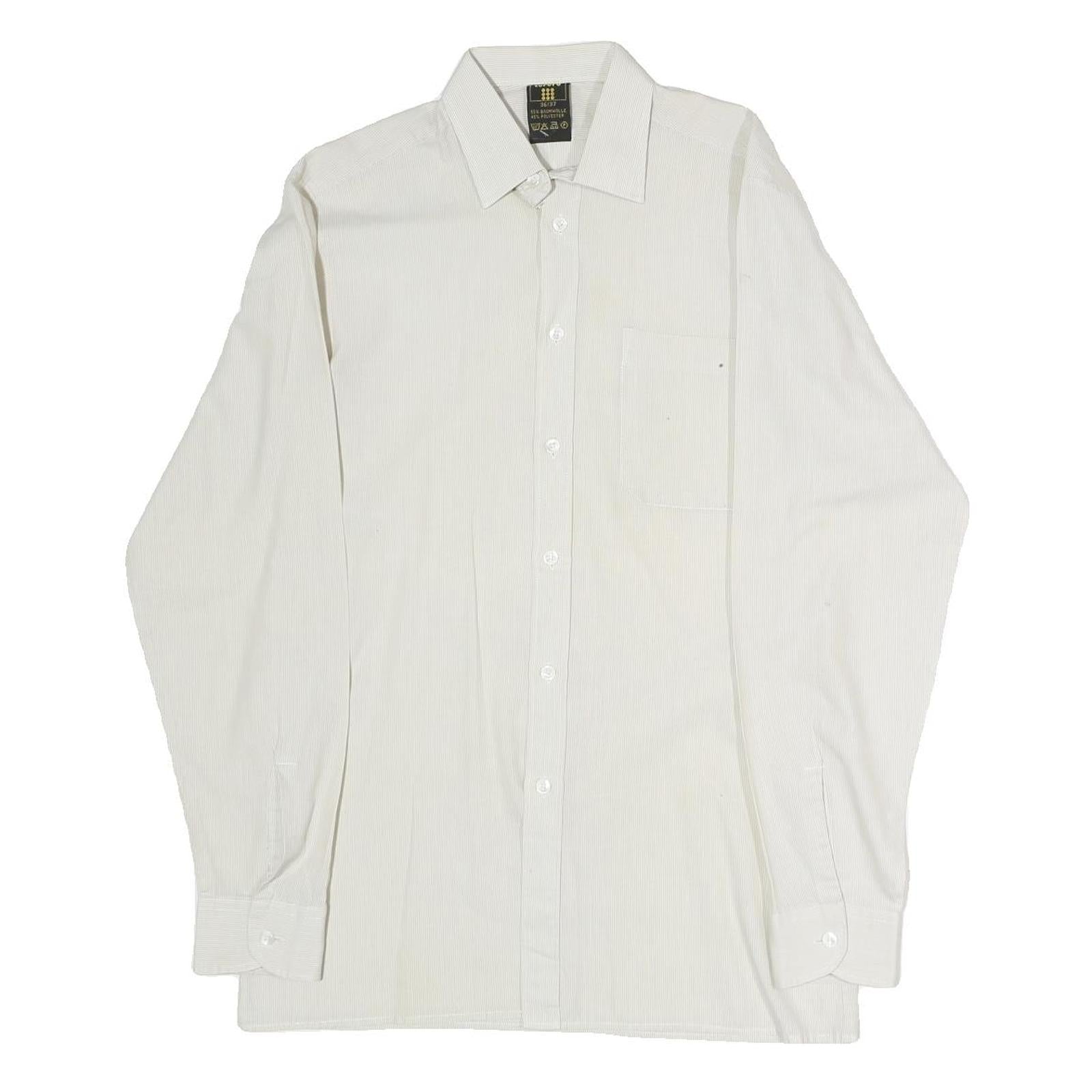 Mens White Plain Cotton Blend Long Sleeve Shirt L Classic Button Collar Refurbished - N/A refurbished available on Cerqular