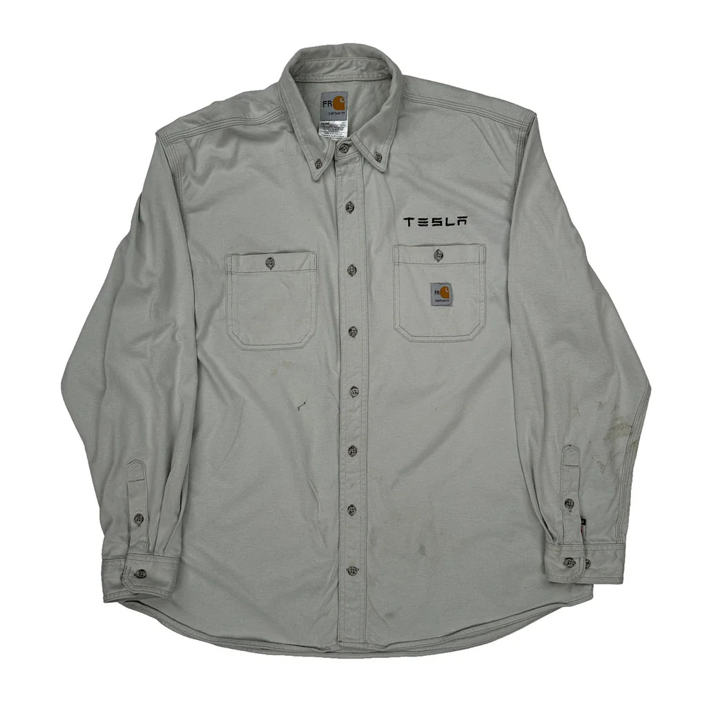 Tesla Carhartt Shirt - XL Grey Cotton Refurbished - Thrifted (note: this is a term often used to describe second- refurbished available on Cerqular