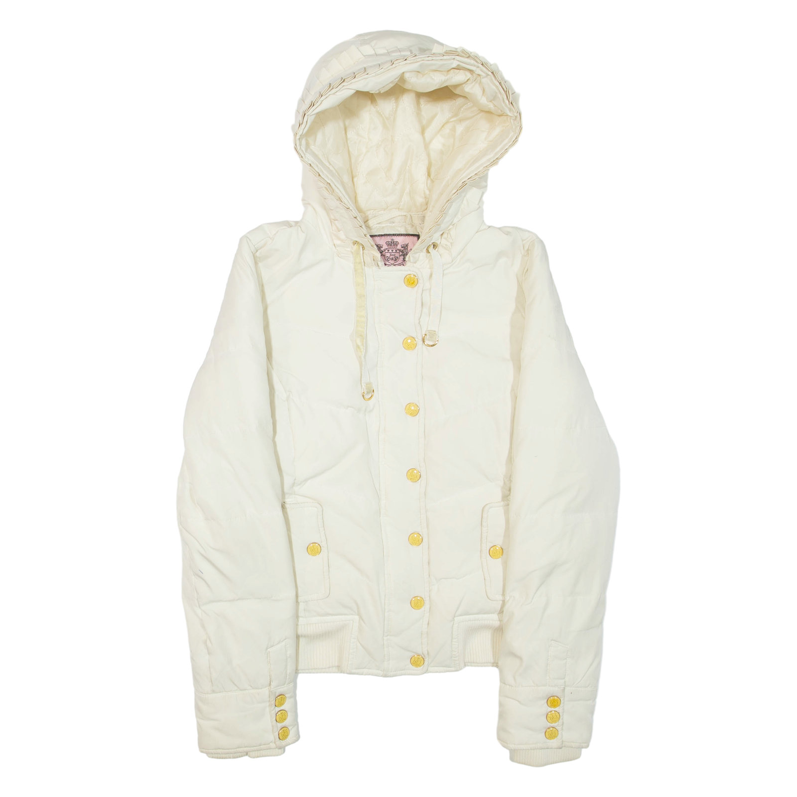 JUICY COUTURE Womens Puffer Jacket Cream Hooded S Refurbished - N/A refurbished available on Cerqular