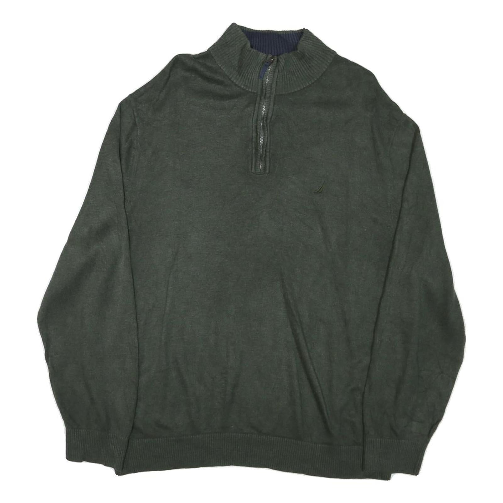 NAUTICA Mens Green Pullover Plain 1/4 Zip Cotton Blend Jumper 2XL Casual Refurbished - N/A refurbished available on Cerqular