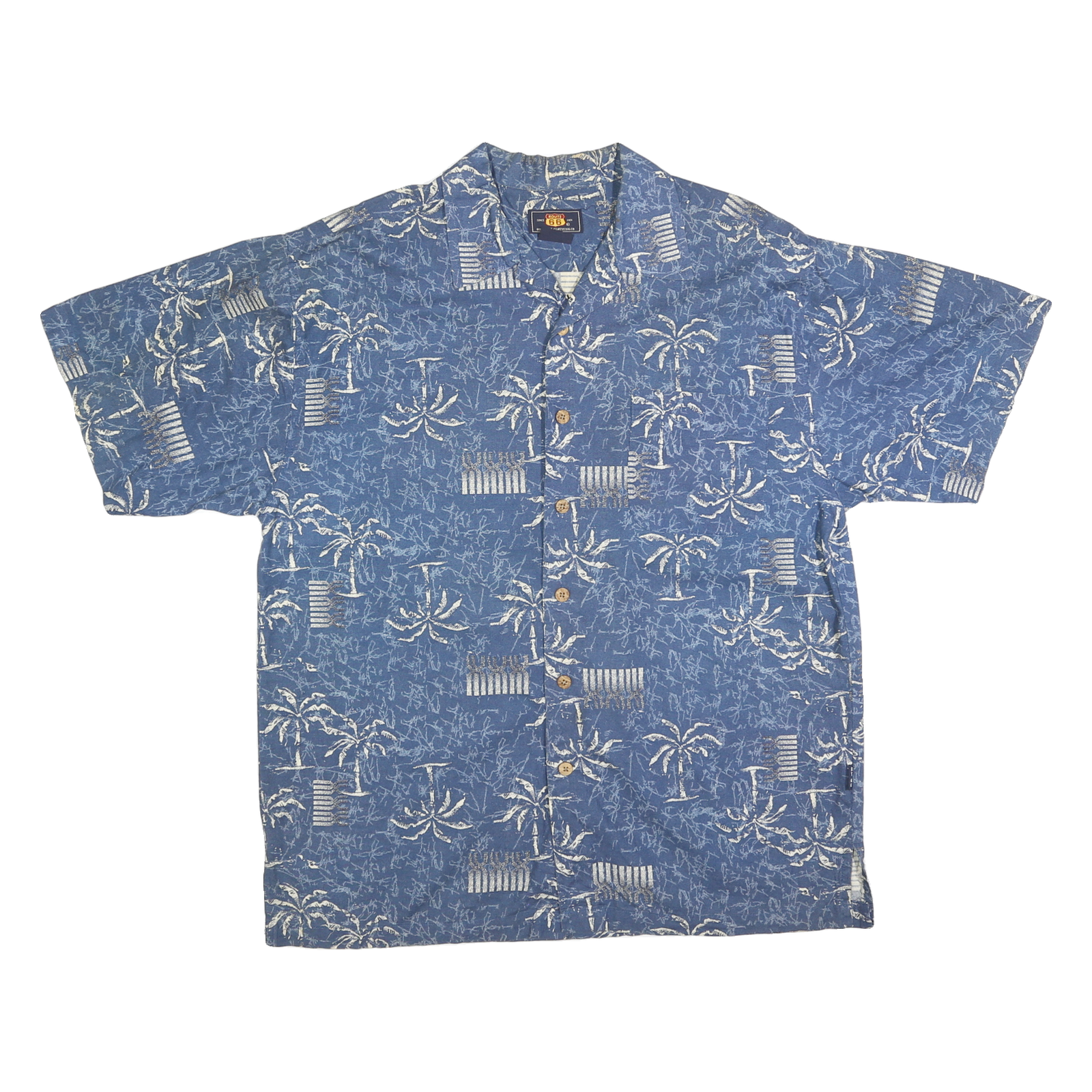 ROUTE 66 Mens Blue Hawaiian Shirt M Cotton Blend Palm Tree Print Summer Casual Refurbished - N/A refurbished available on Cerqular