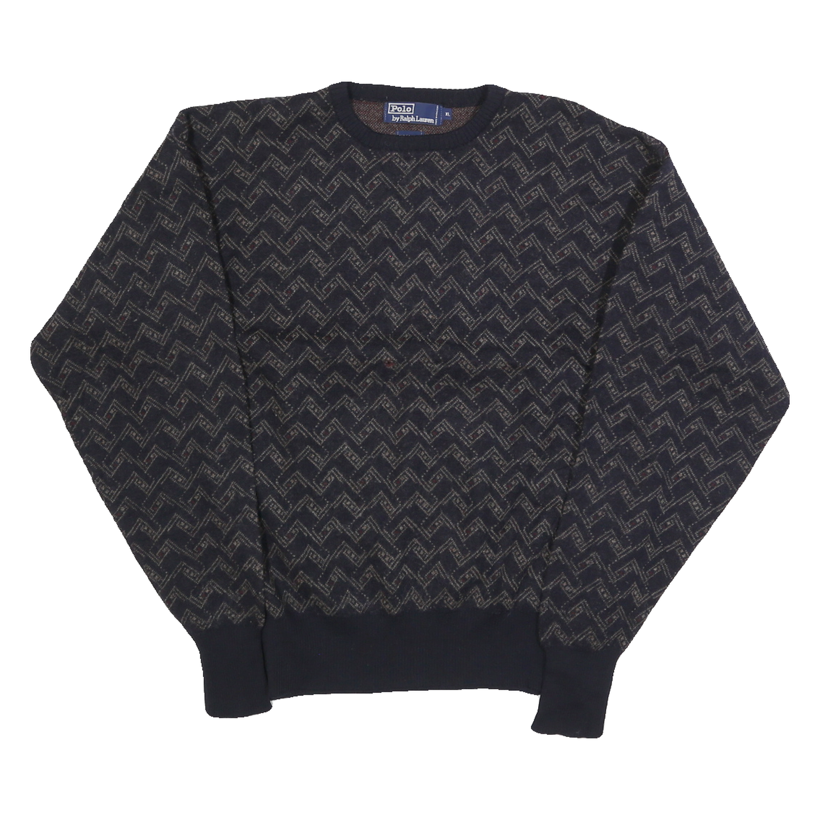 POLO RALPH LAUREN Womens Navy Patterned Wool Jumper Crew Neck Cable Knit XL Refurbished - N/A refurbished available on Cerqular