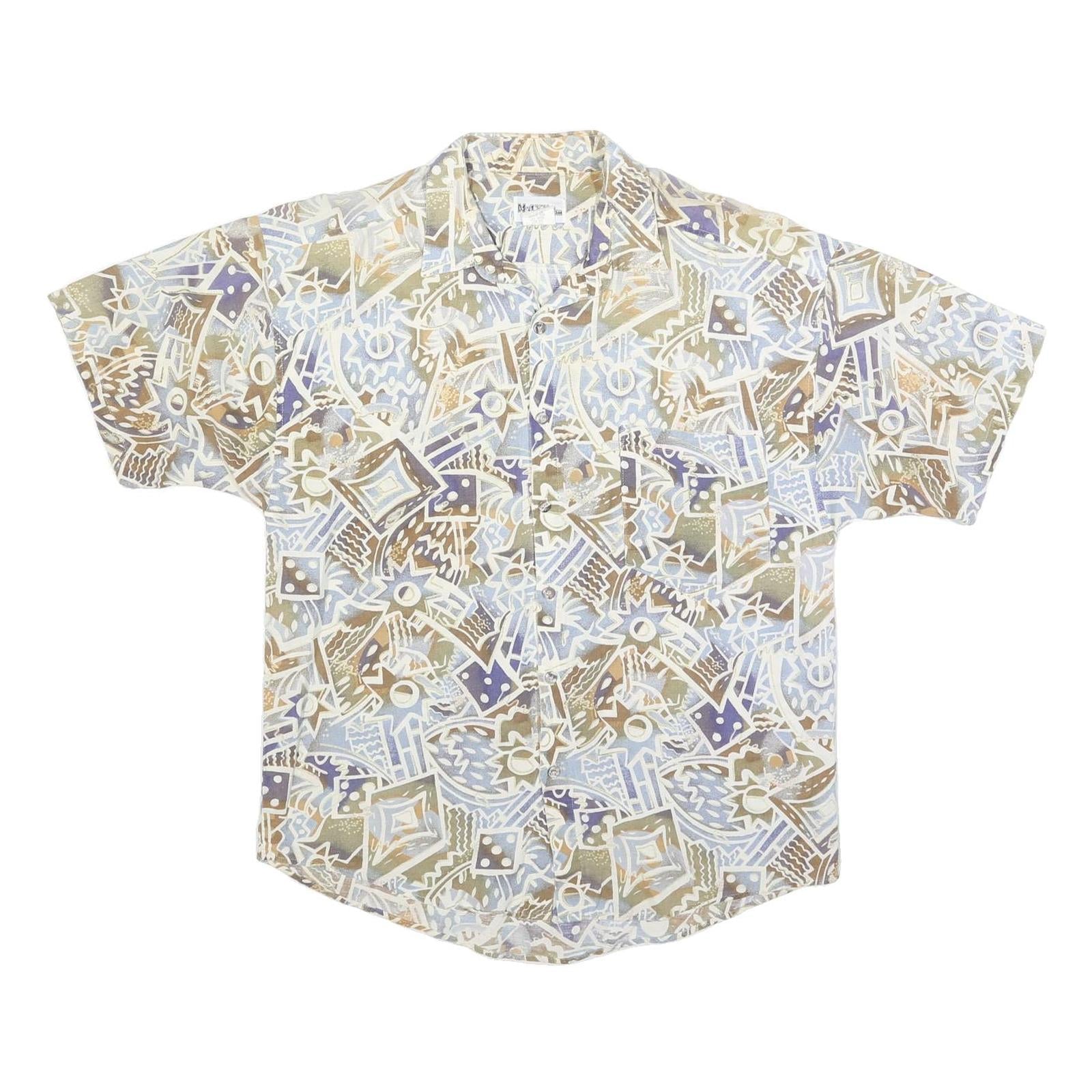 MAXX Mens Beige & Blue Abstract Pattern Shirt M Summer Casual Linen Blend Refurbished - N/A refurbished available on Cerqular