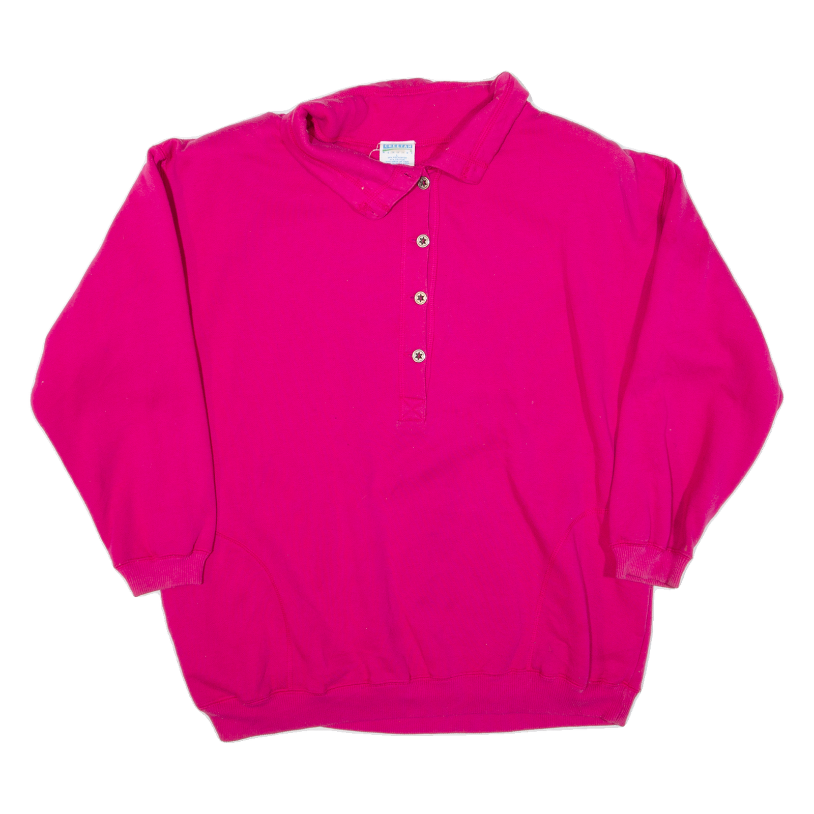 CHEETAH Womens Sweatshirt Pink Button Neck 90s L Refurbished - N/A refurbished available on Cerqular