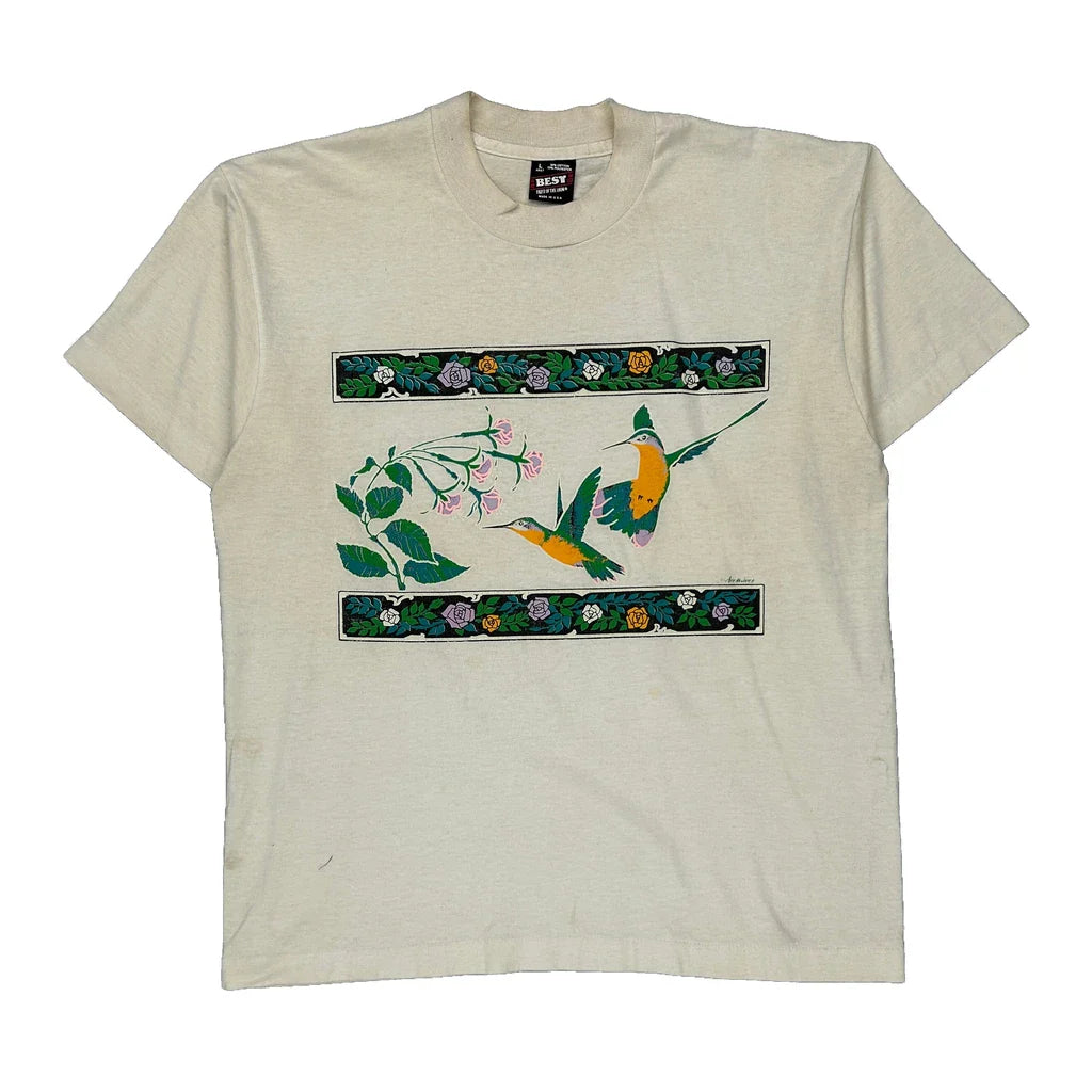 Fruit Of The Loom Single Stitch T-Shirt - Large Cream Cotton Blend Refurbished - Thrifted (note: this is a term often used to describe second- refurbished available on Cerqular