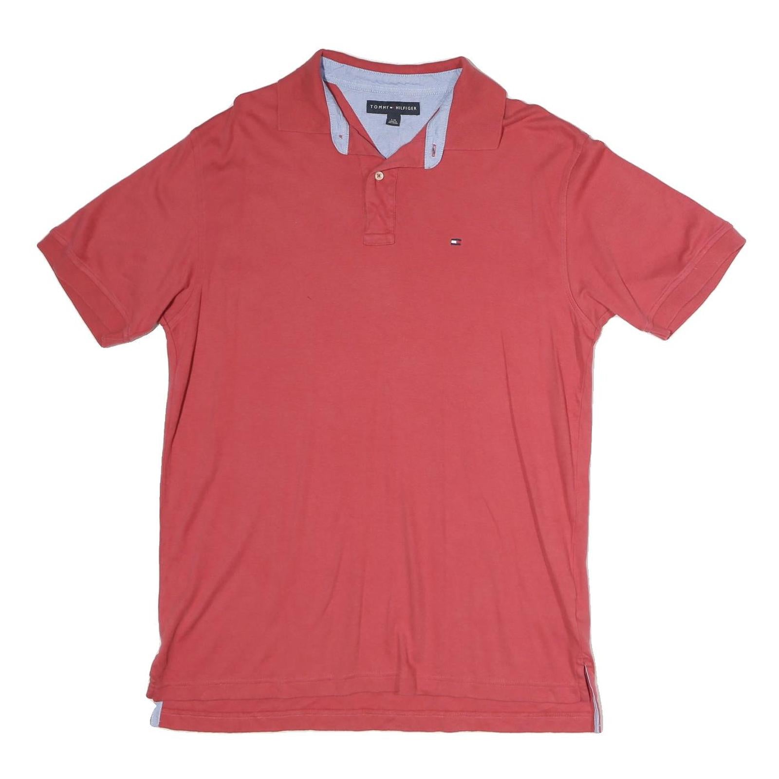 TOMMY HILFIGER Mens Red Short Sleeve Plain Polo Shirt L Cotton Casual Refurbished - N/A refurbished available on Cerqular