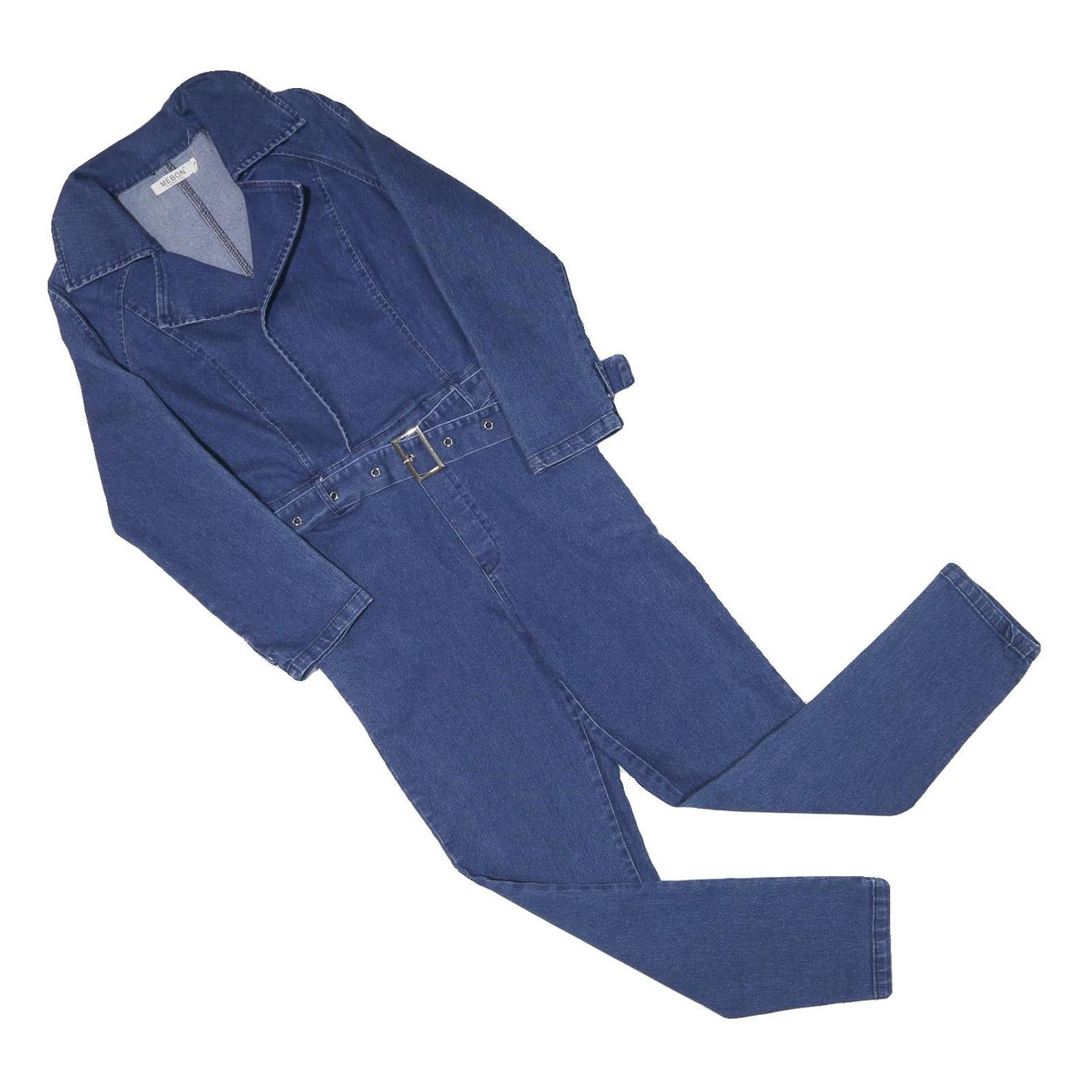 MEBON Womens Blue Denim Playsuit Belted Cotton Blend M Stylish Casual Refurbished - N/A refurbished available on Cerqular