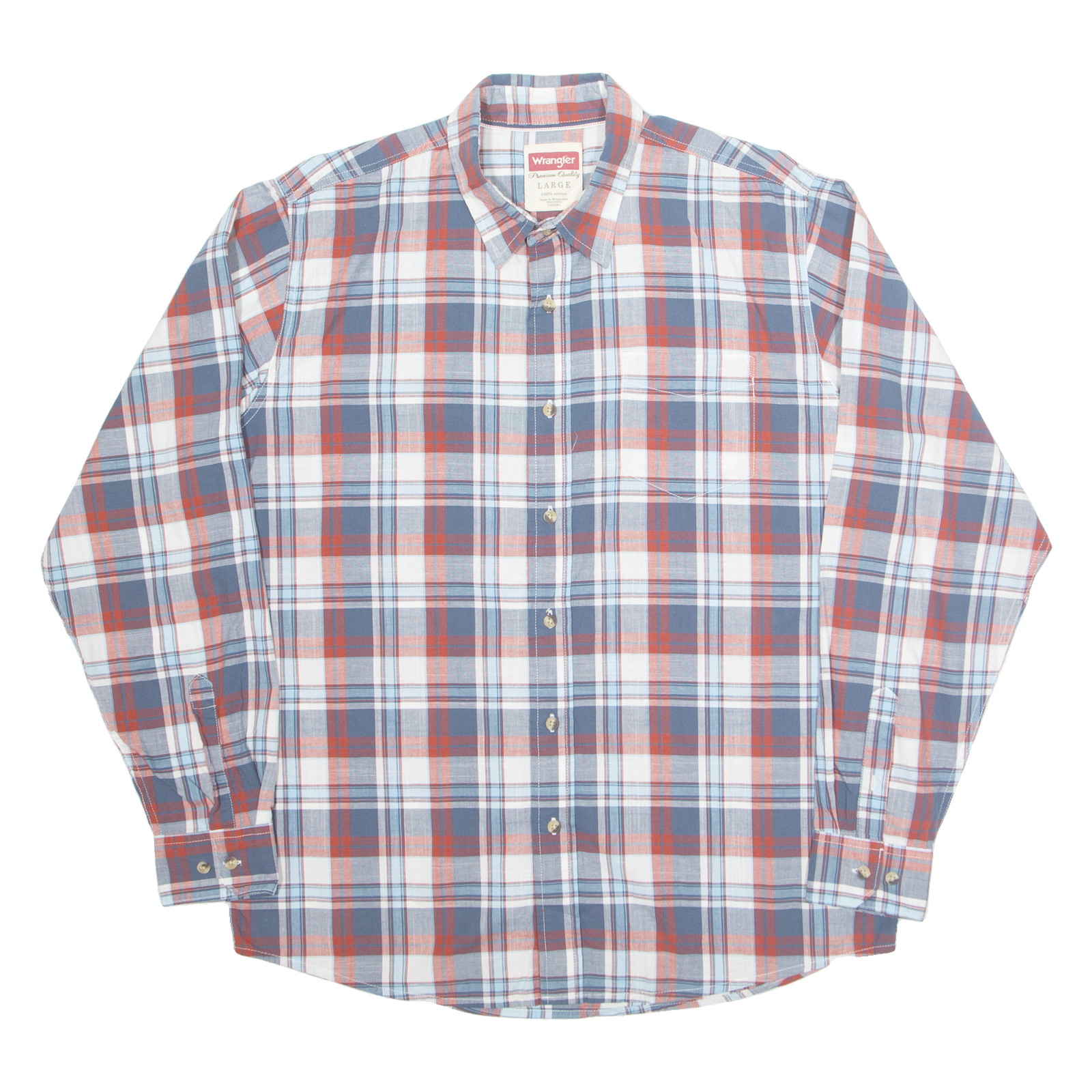 WRANGLER Mens Shirt Blue Check Long Sleeve L Refurbished - N/A refurbished available on Cerqular