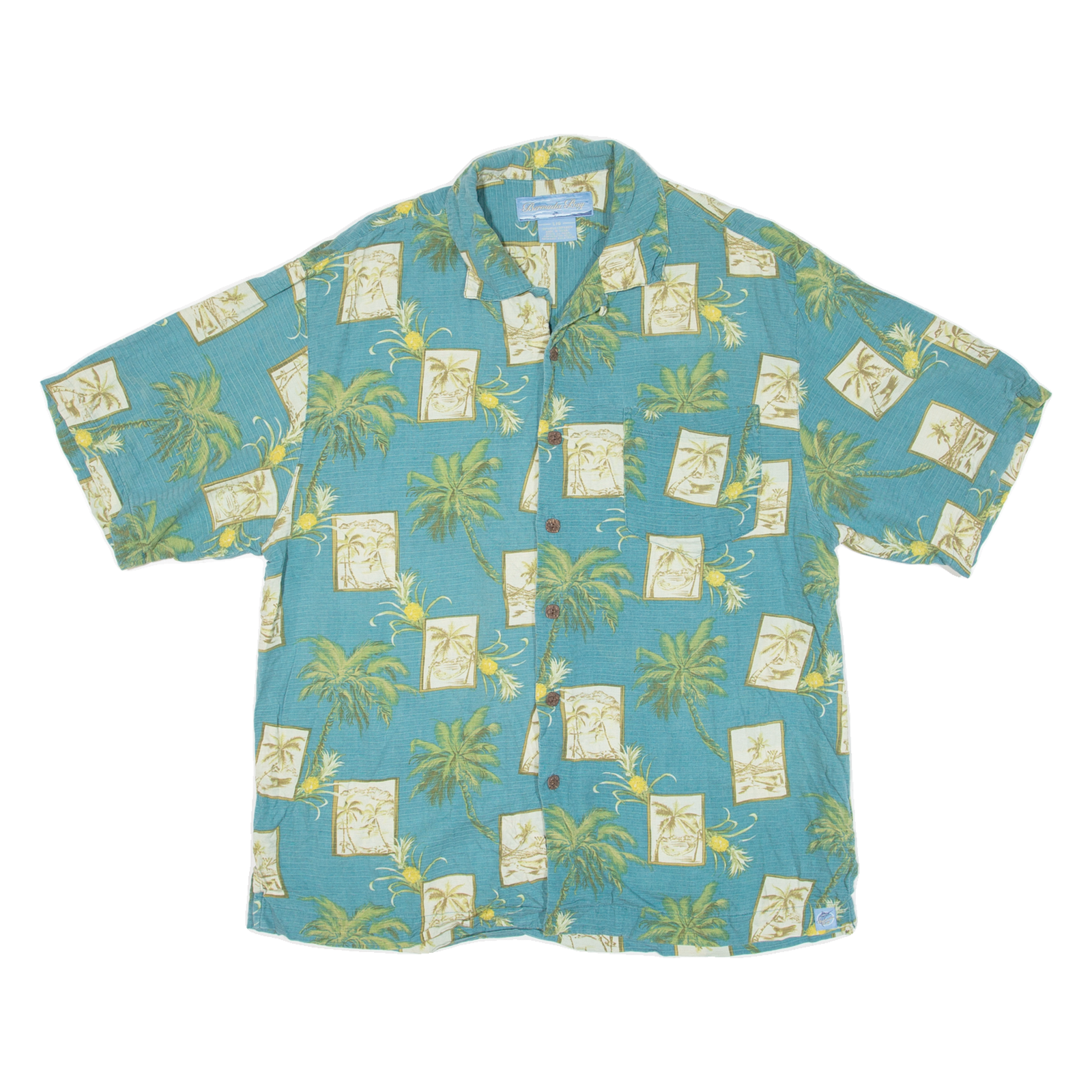 BERMUDA BAY Mens Hawaiian Shirt Blue Floral L Refurbished - N/A refurbished available on Cerqular