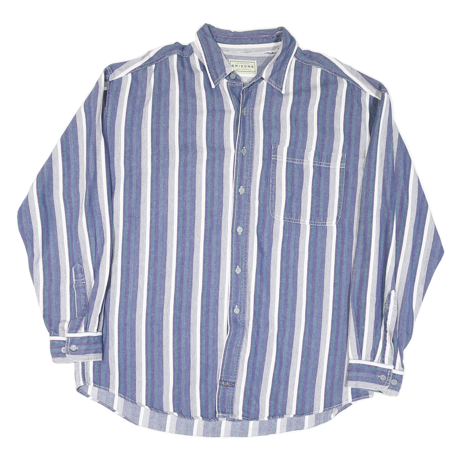ARIZONA Mens Blue & Green Striped Cotton Blend Shirt L Casual Button Down Refurbished - N/A refurbished available on Cerqular
