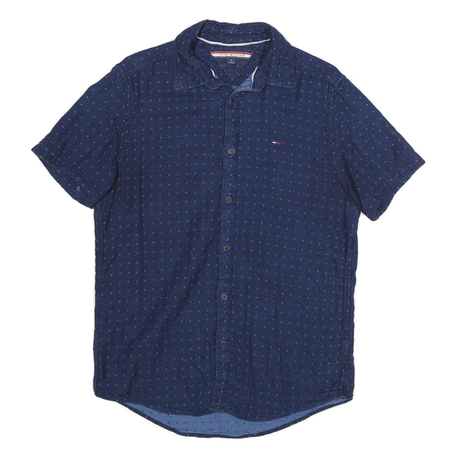 TOMMY HILFIGER Mens Blue Shirt M Cotton Short Sleeve Button Front Casual Refurbished - N/A refurbished available on Cerqular