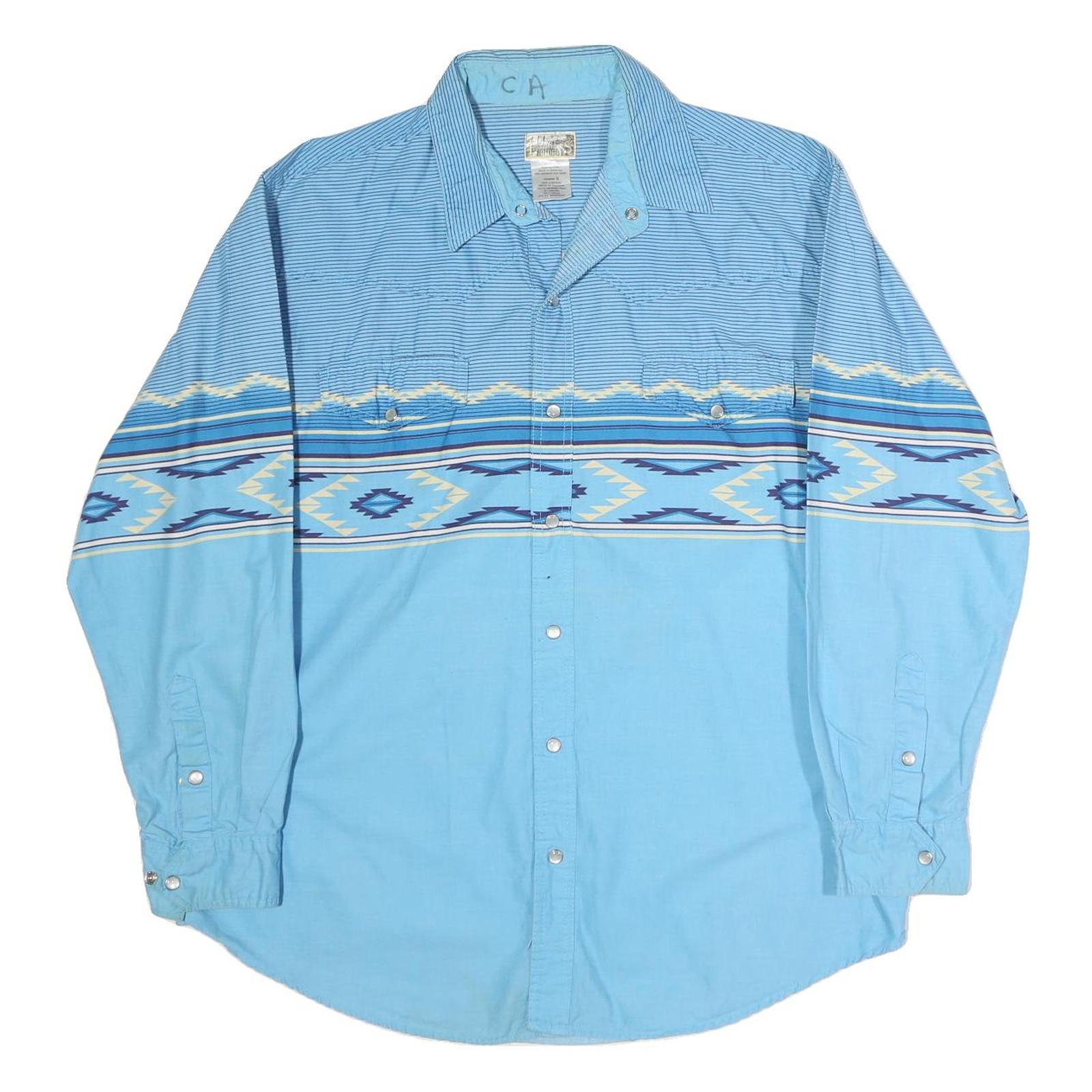 EXPRESS RIDER Mens Blue Patterned Shirt L Button Front Cotton Casual Western Refurbished - N/A refurbished available on Cerqular
