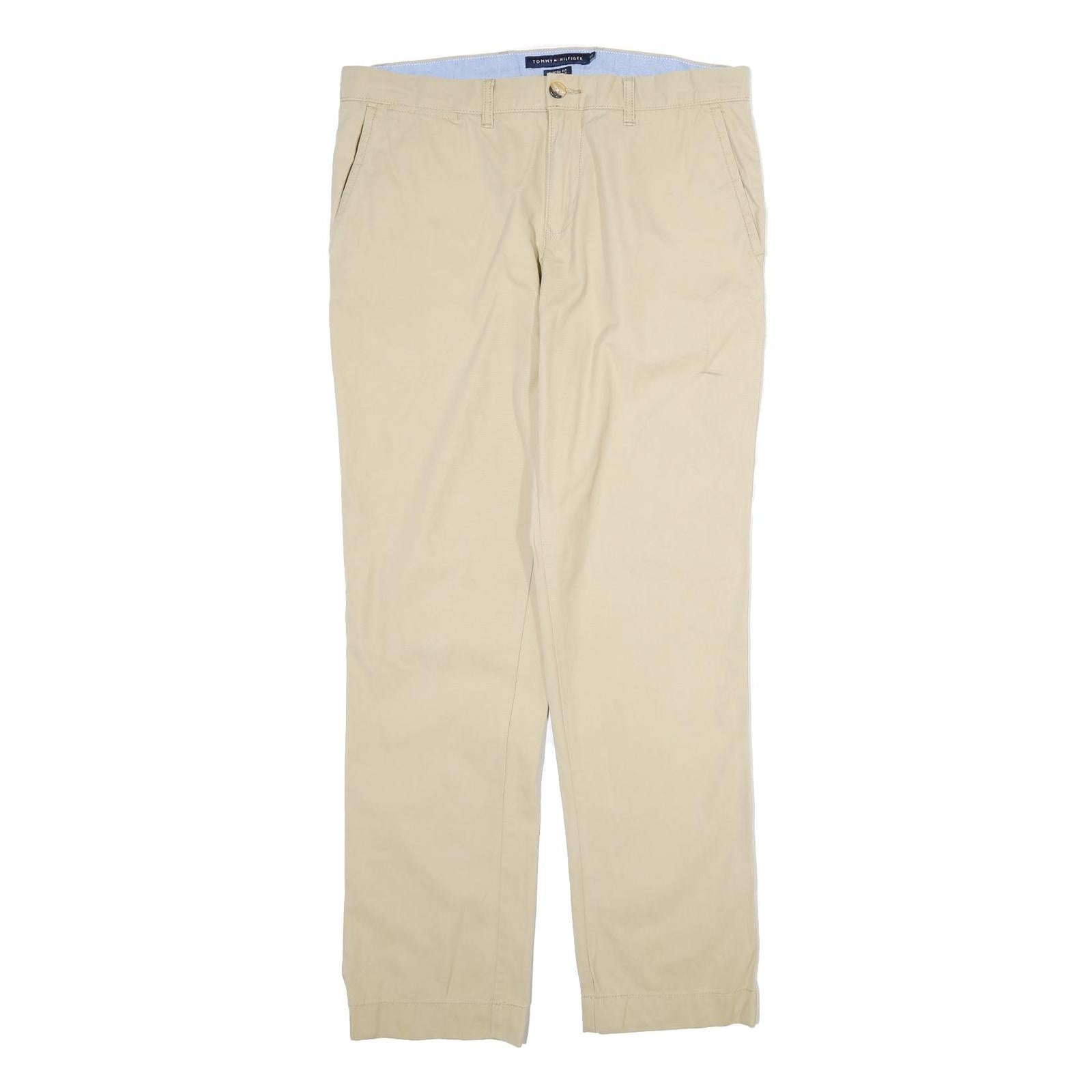TOMMY HILFIGER Mens Cotton Beige Regular Straight Trousers W34 L33 Classic Zip Refurbished - N/A refurbished available on Cerqular