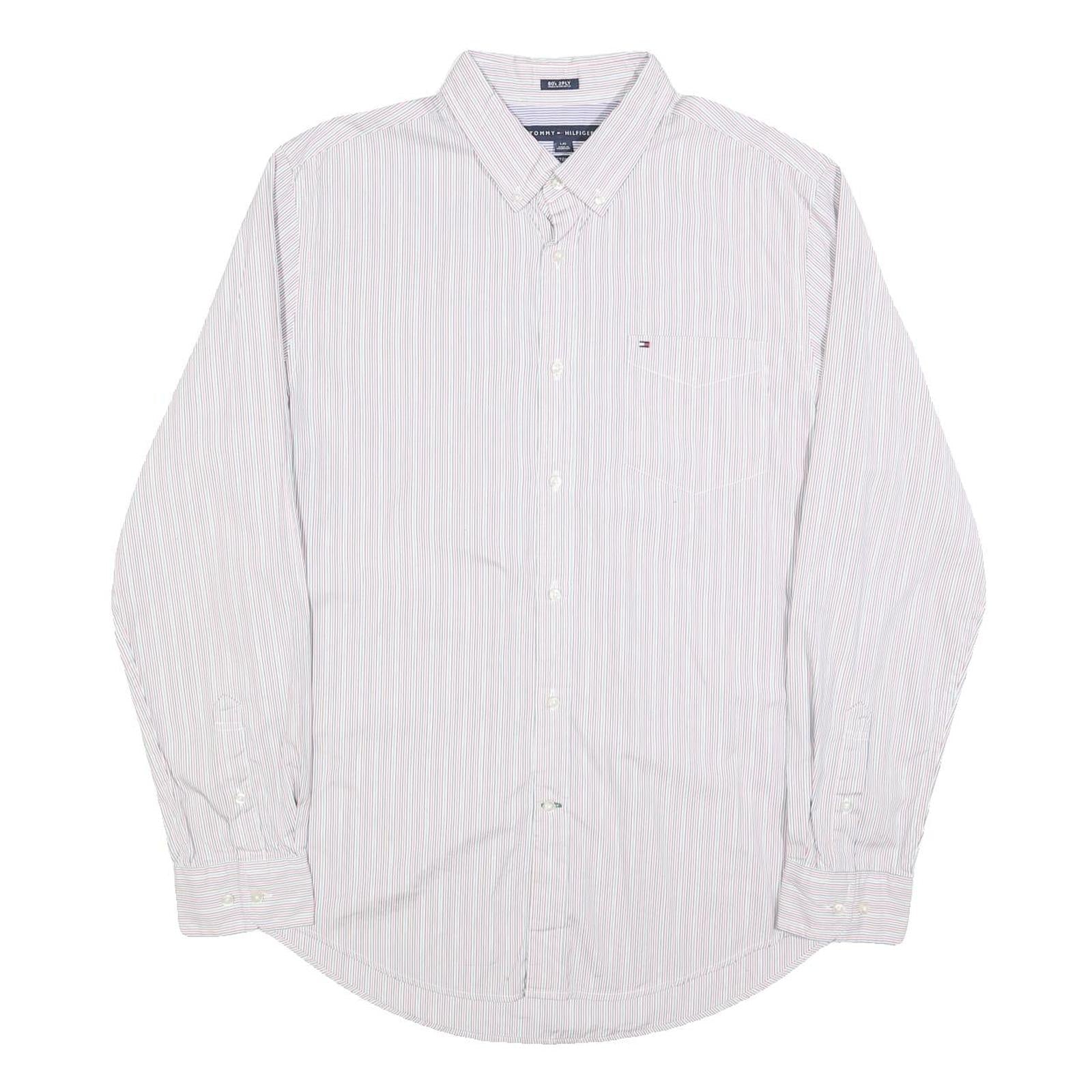 TOMMY HILFIGER Mens White & Red Stripe Shirt M Classic Fit Button-Down Collar Refurbished - N/A refurbished available on Cerqular