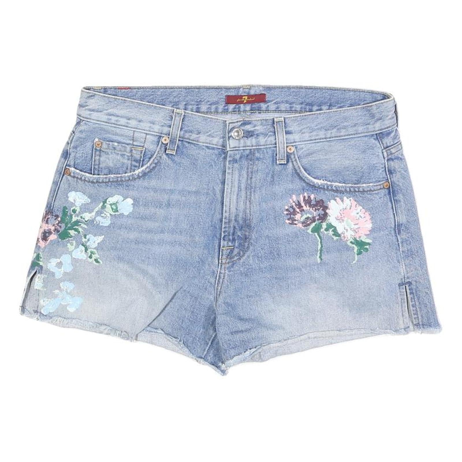 7 FOR ALL MANKIND Womens Shorts Blue Embroidered Floral M W32 Casual Denim Refurbished - N/A refurbished available on Cerqular