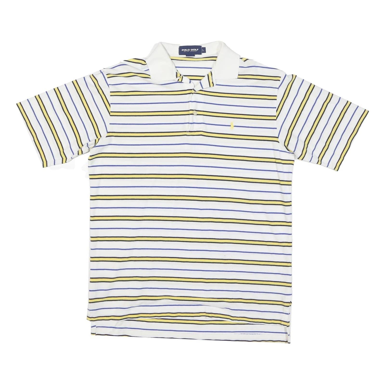 POLO RALPH LAUREN Mens White & Yellow Striped Short Sleeve Polo Shirt L Cotton Refurbished - N/A refurbished available on Cerqular