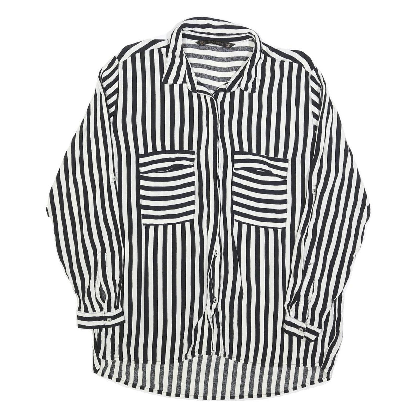 ZARA BASIC Womens Black & White Striped Shirt Long Sleeve Collared L Button Up Refurbished - N/A refurbished available on Cerqular