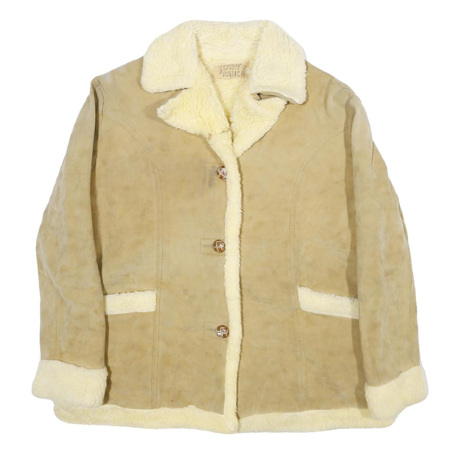 TOWN'N RANCH Womens Beige Faux Suede Button Jacket XL Shearling Trim Classic Fit Refurbished - N/A refurbished available on Cerqular