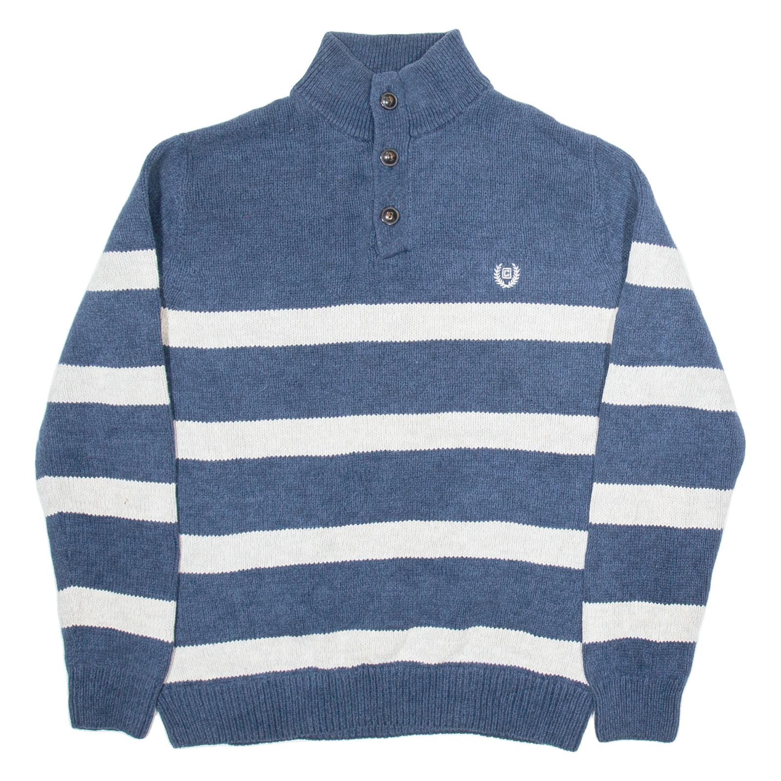 CHAPS Mens Patterned Jumper Blue Striped Button Neck Tight Knit S Refurbished - N/A refurbished available on Cerqular