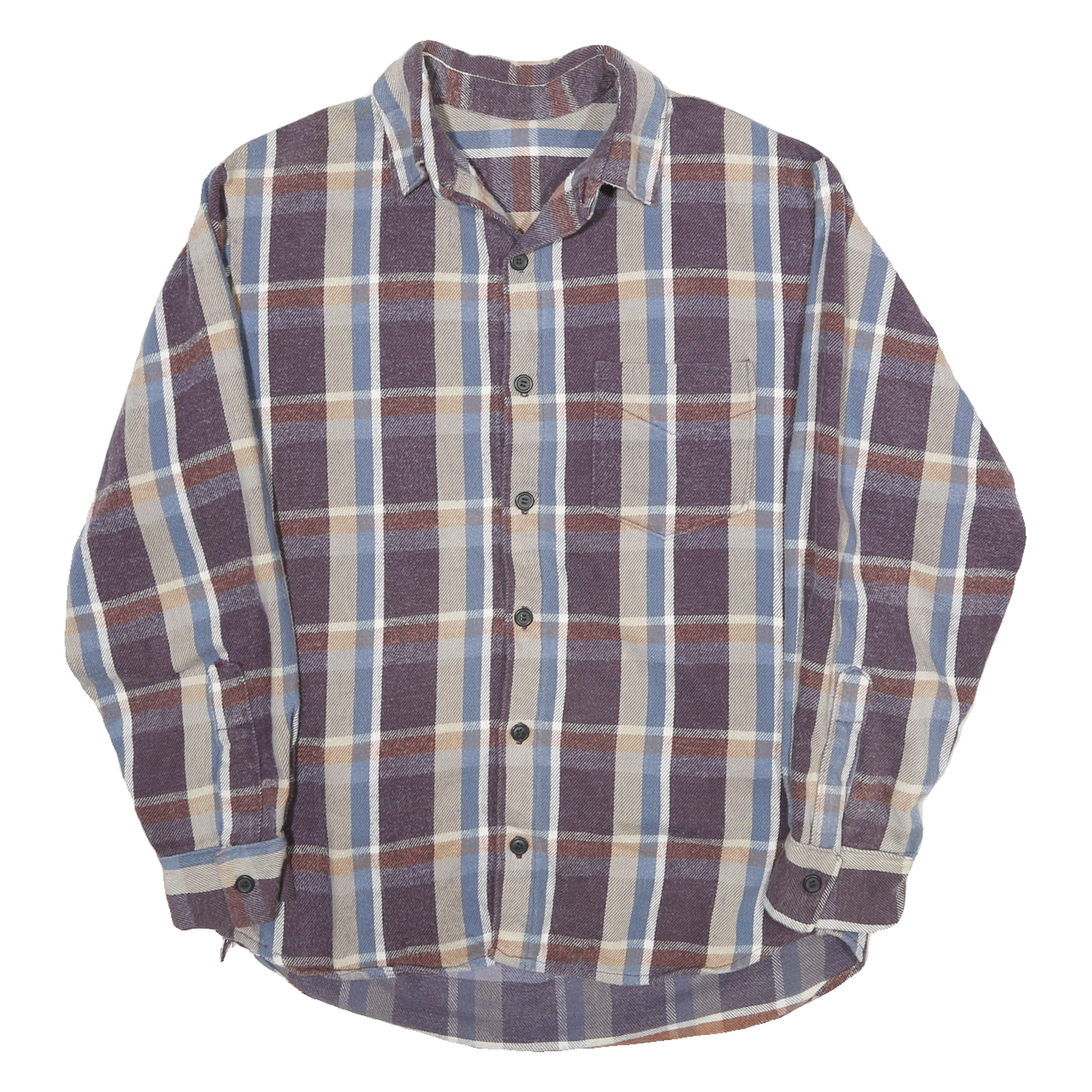 Mens Blue Brown & Beige Check Relaxed Fit Cotton Blend Shirt L Classic Button-Up Refurbished - N/A refurbished available on Cerqular