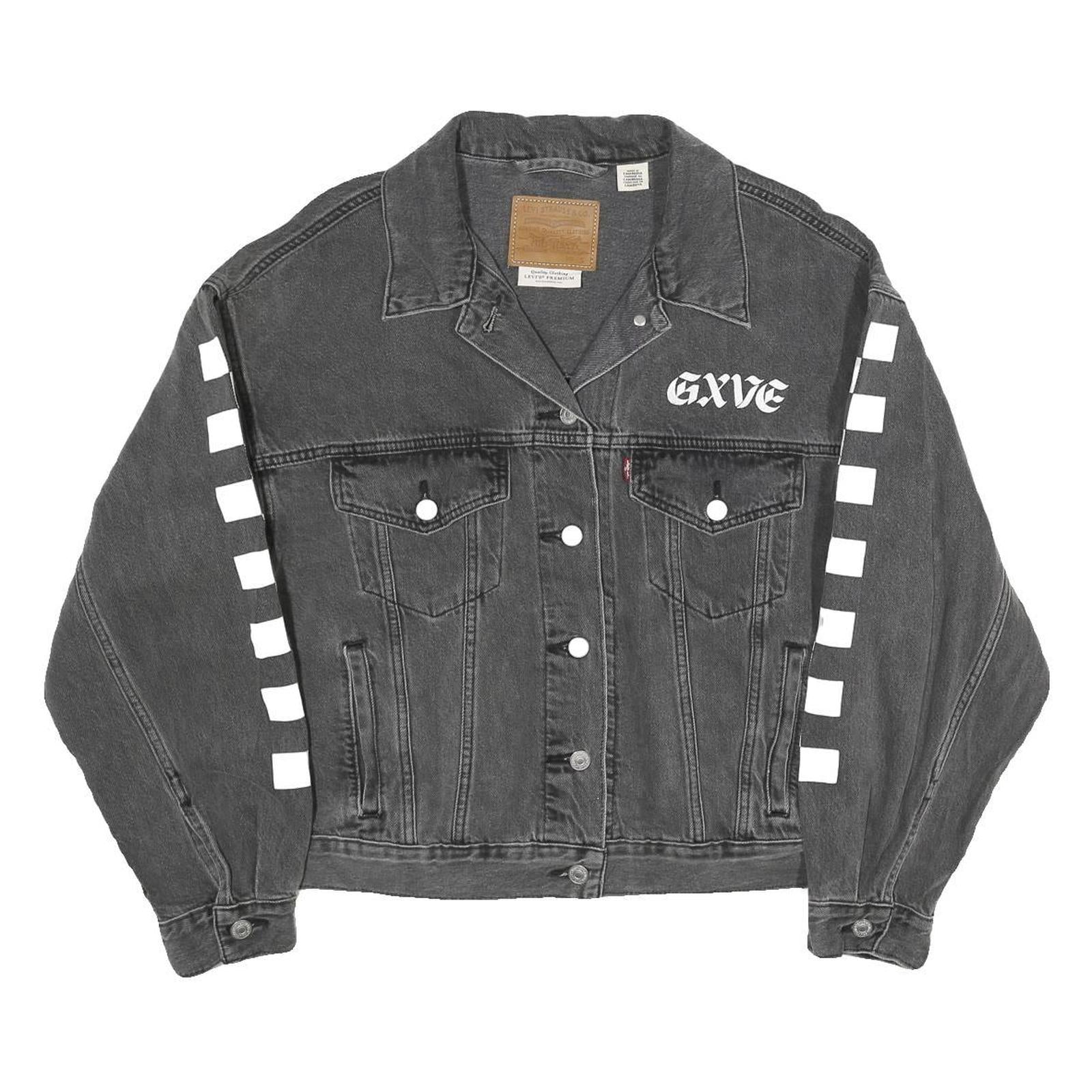 LEVI'S Womens Black Cotton Blend Denim Jacket S Checkered Sleeve Print Button Refurbished - N/A refurbished available on Cerqular