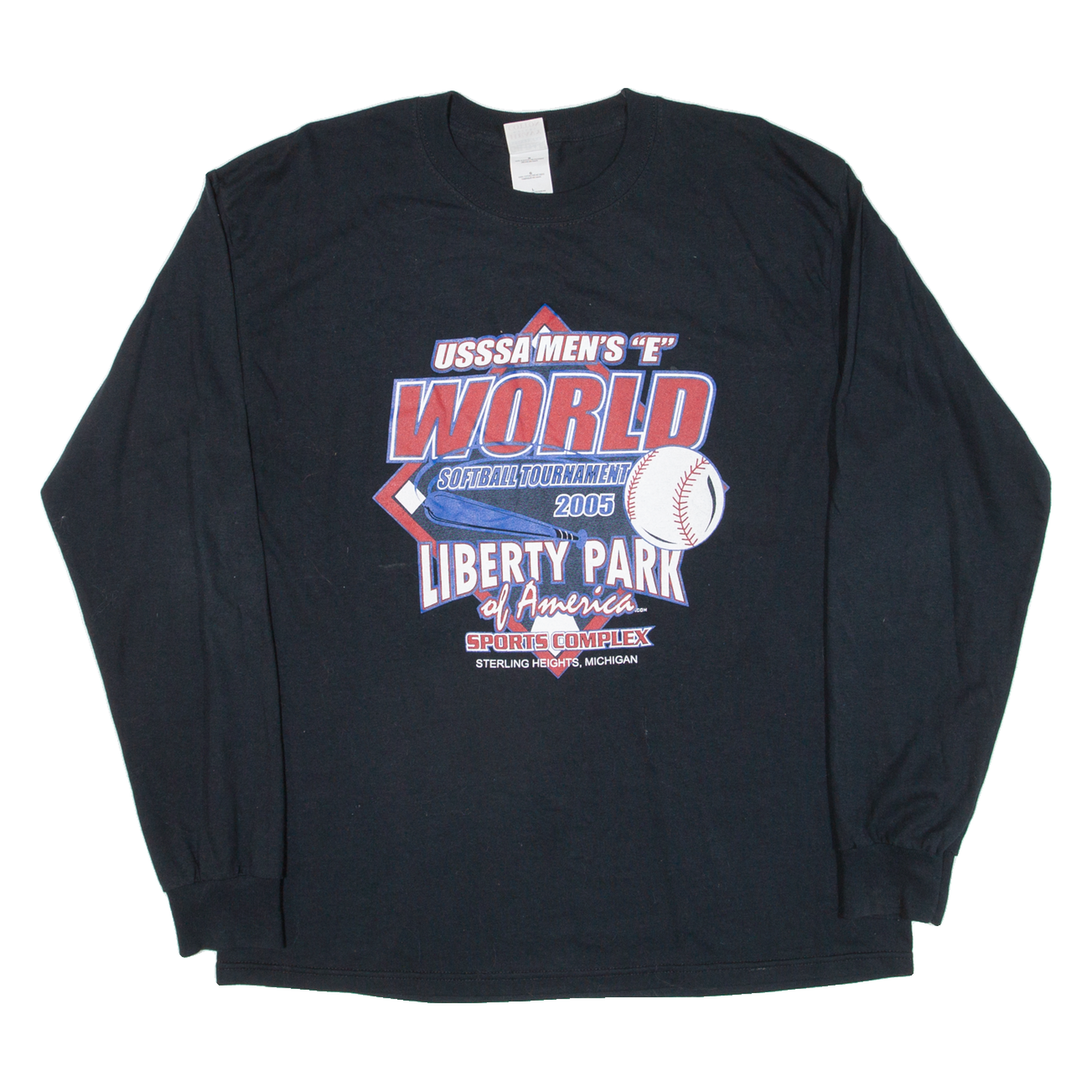 GILDAN World Softball Tournament 2005 Mens T-Shirt Black Long Sleeve USA L Refurbished - N/A refurbished available on Cerqular