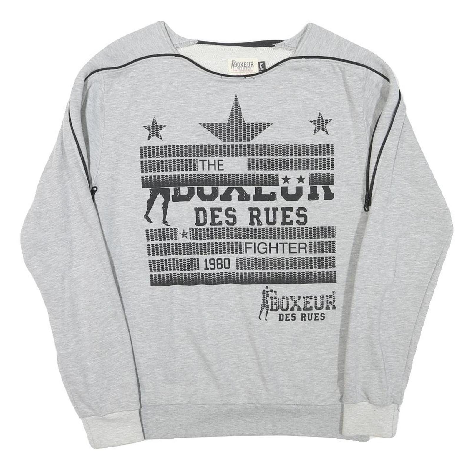 BOXEUR Mens Grey Cotton Blend Sweatshirt L Crew Neck Graphic Print Refurbished - N/A refurbished available on Cerqular