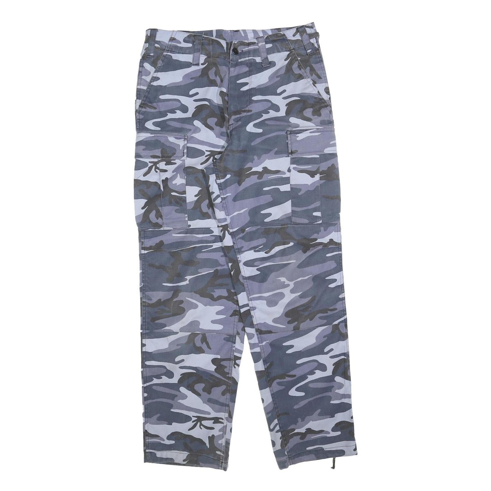 Mens Cotton Blend Grey Camouflage Regular Fit Cargo Trousers W32 L30 Button Refurbished - N/A refurbished available on Cerqular