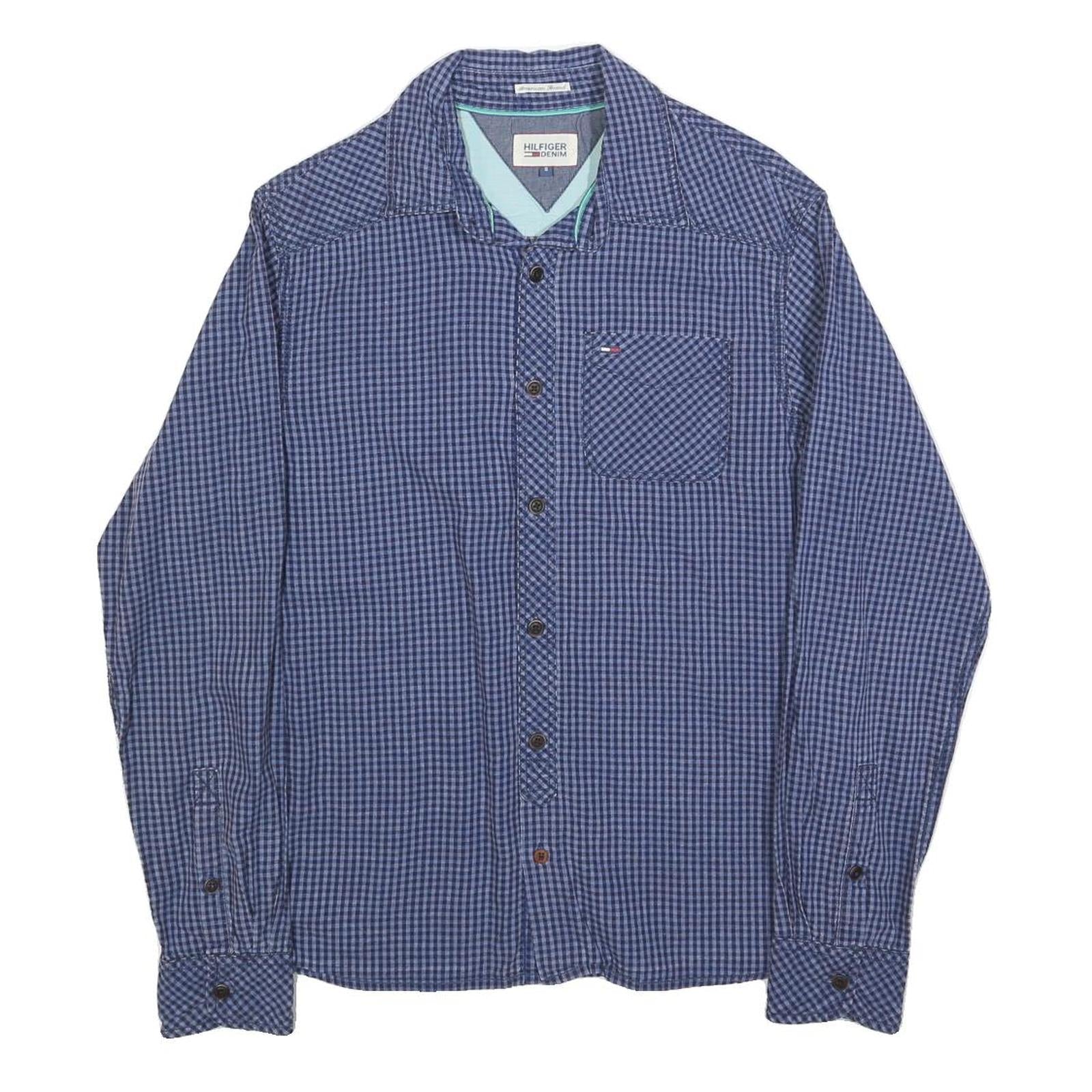 TOMMY HILFIGER Mens Blue Check Shirt S Cotton Blend Casual Button Down Long Refurbished - N/A refurbished available on Cerqular