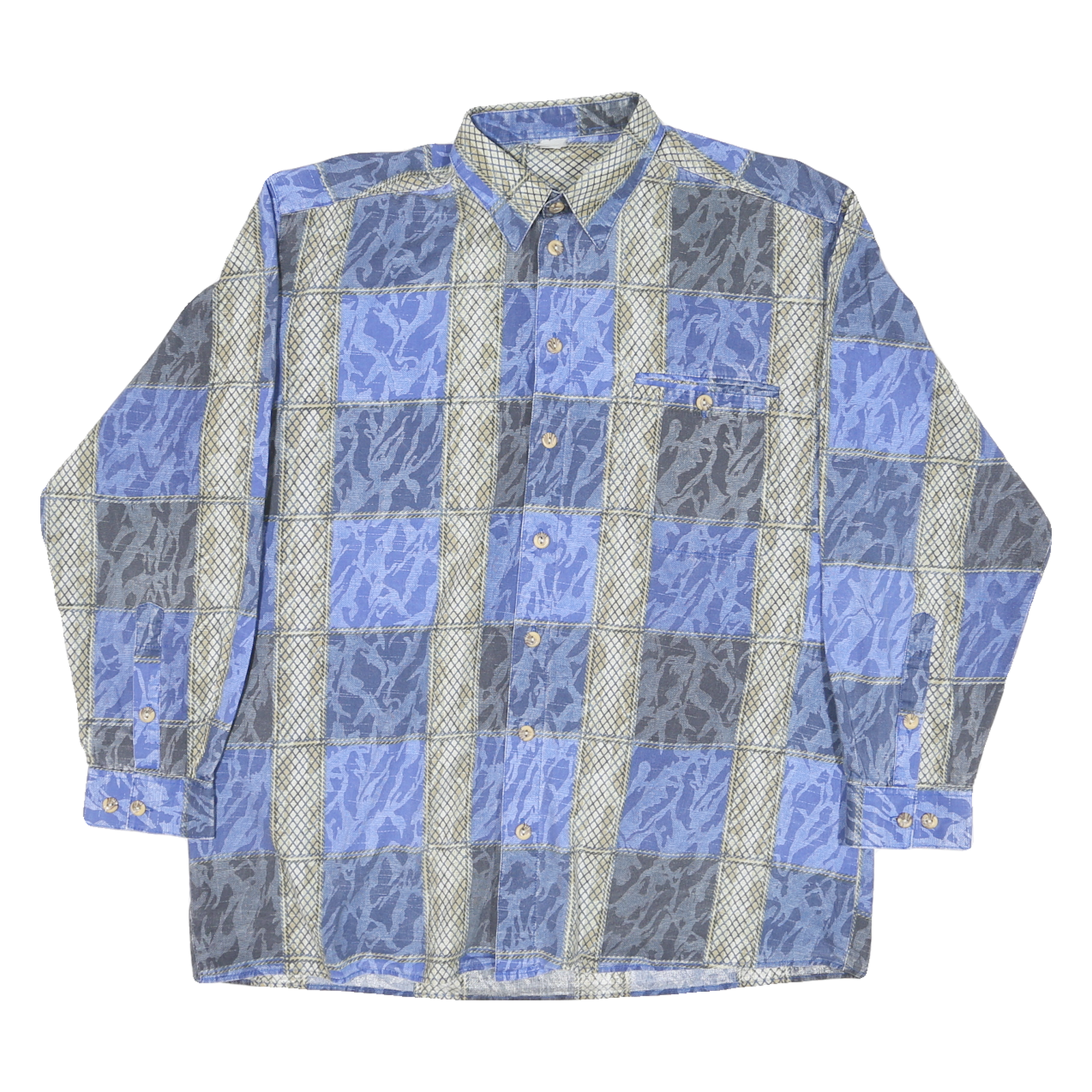 Mens Blue & Grey Check Pattern Cotton Blend Shirt XL Casual Smart Button Down Refurbished - N/A refurbished available on Cerqular